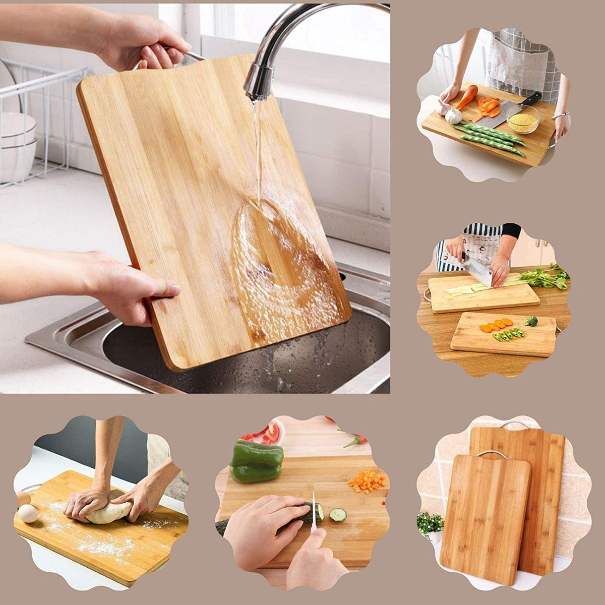 Thick Wooden Bamboo Kitchen Chopping Cutting Slicing Board With Holder For Fruits Vegetables Meat - Happy Price - Image 5