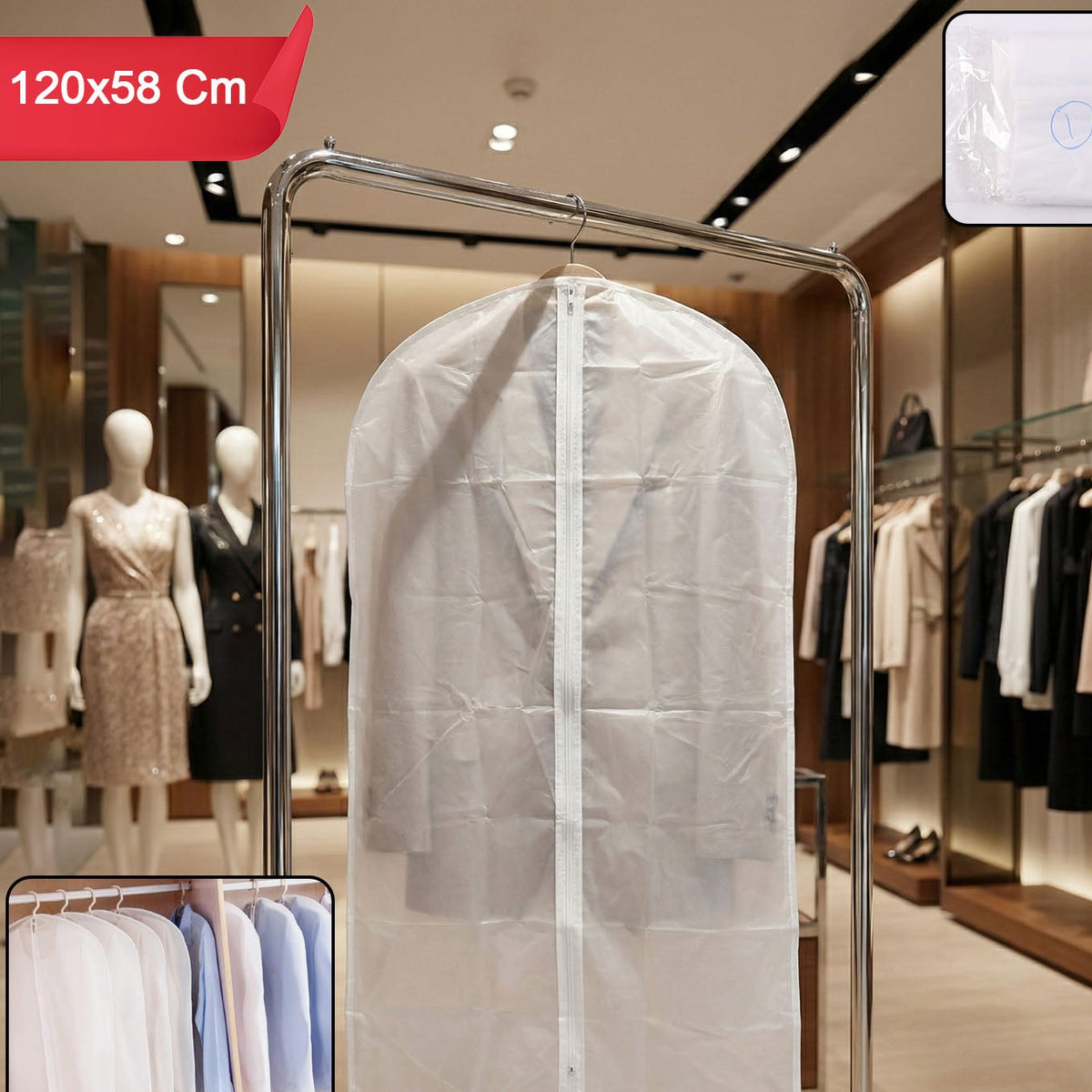 Transparent Garment Cover Bag for Long Coats, Suits, Dresses - 120 x 58 cm (1 Pc) - Happy Price - Image 1