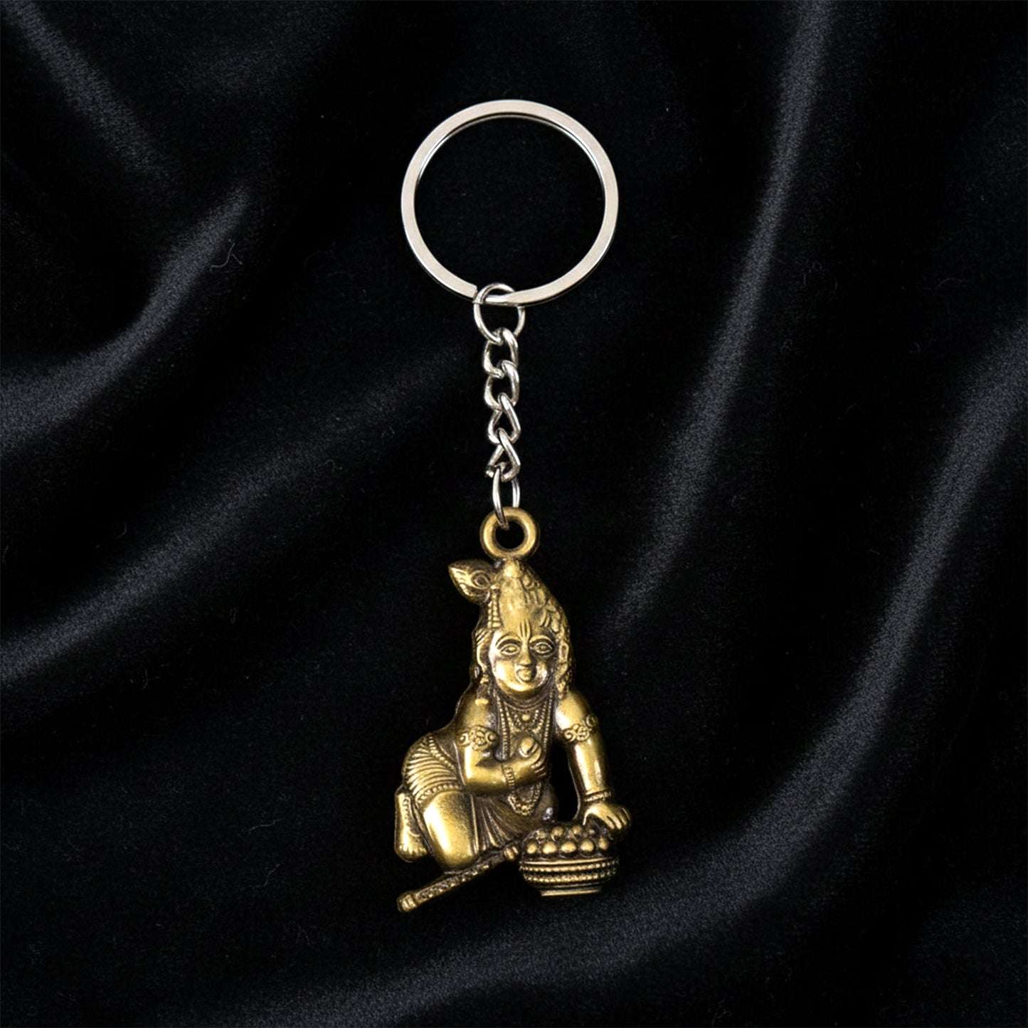 Antique Gold Metal Bal Krishna Makhan Chor Keychain (1 Pc) - Happy Price - Image 4