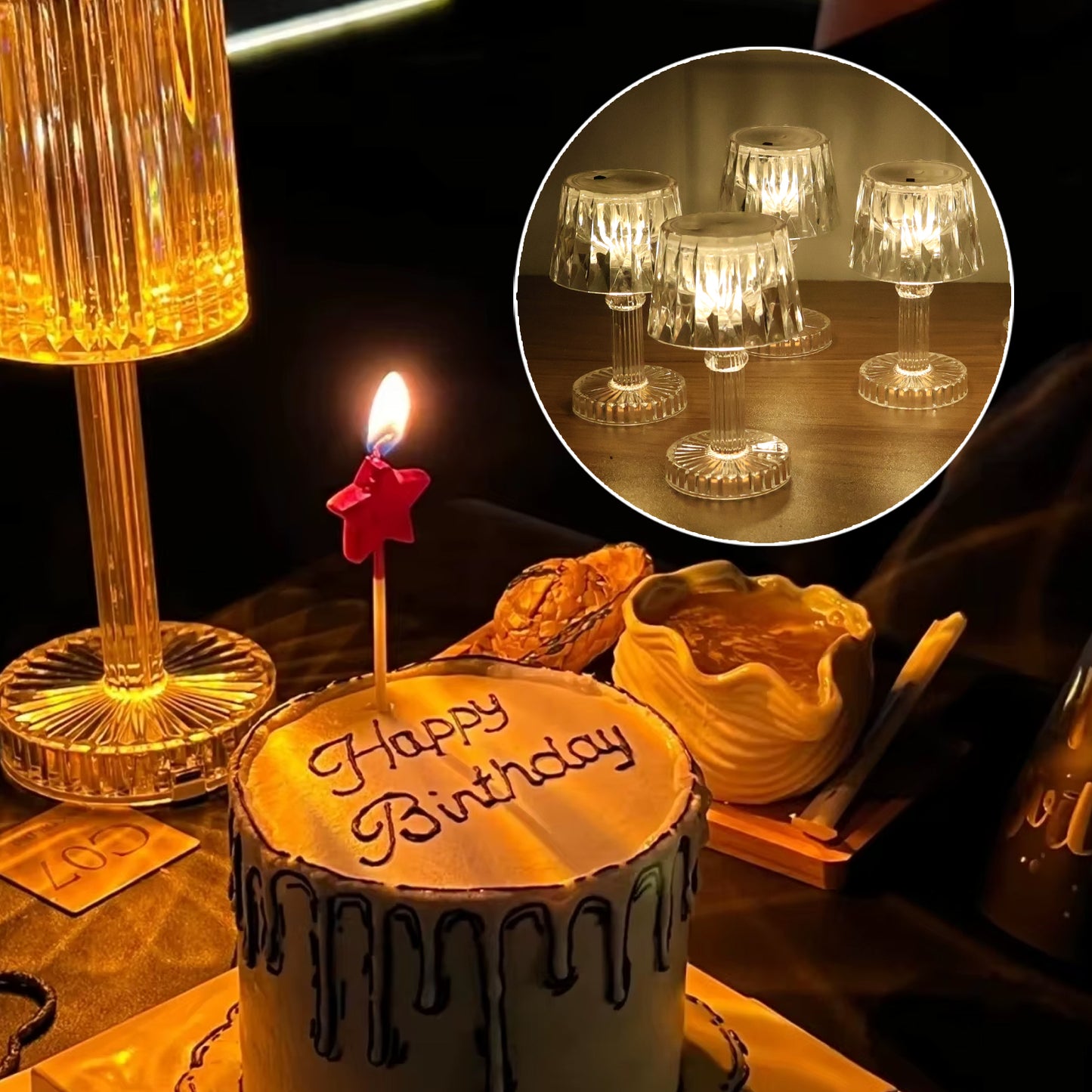 Battery Operated LED Mini Table Lamps - Set of 6, Crystal Effect - Happy Price - Image 5