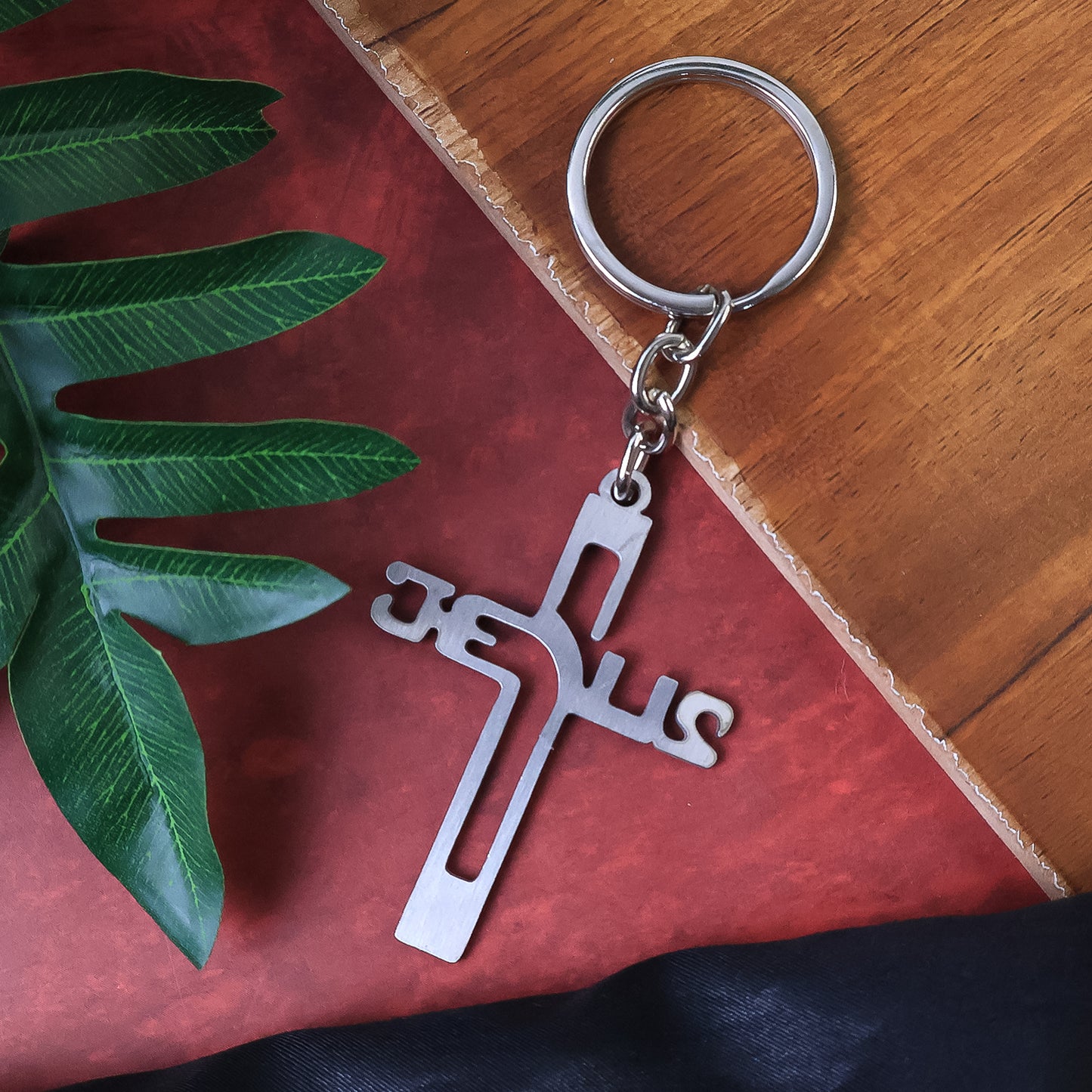 Elegant Metal Cross Keychain With Gujarati Jesus Script Religious Faith Key Ring - Happy Price - Image 3