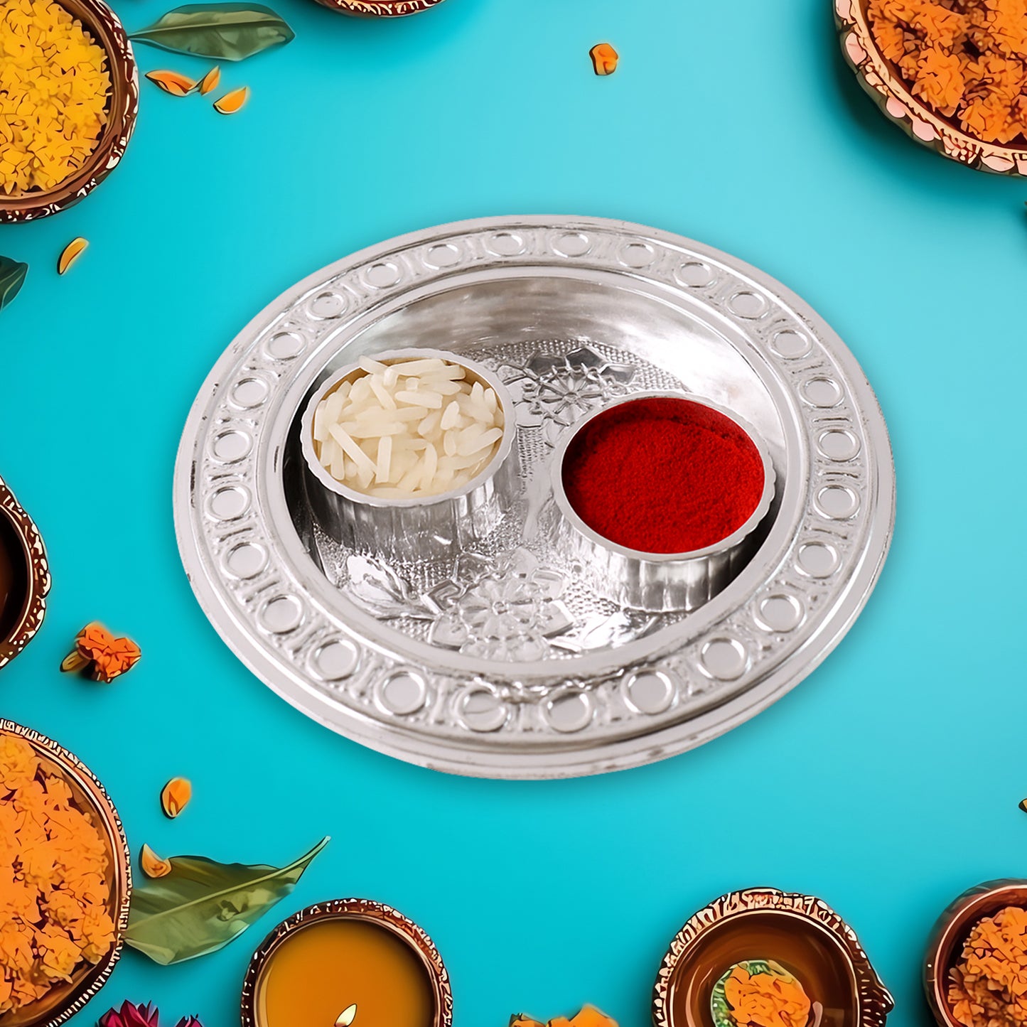 Round Shape Special Puja Thali Kumkum Thali Holder (1 Pc Small) - Happy Price - Image 3