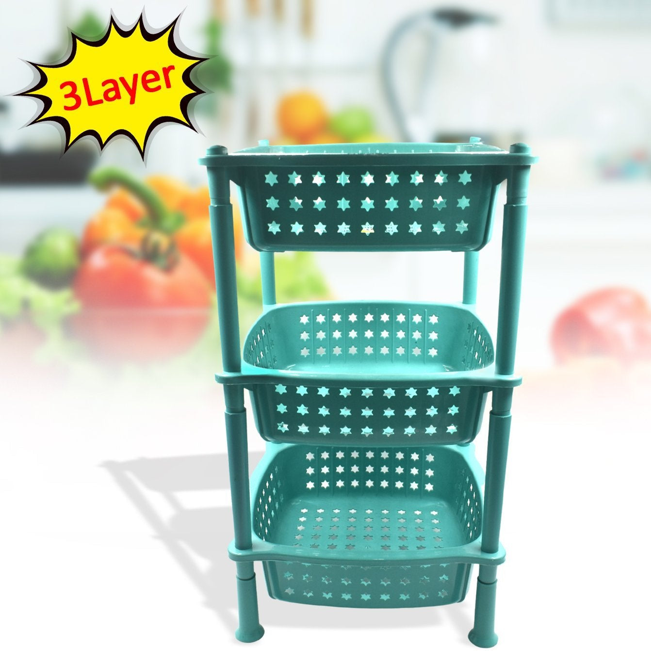 3 Layer Squre Kitchen Trolley Basket - Happy Price - Image 1