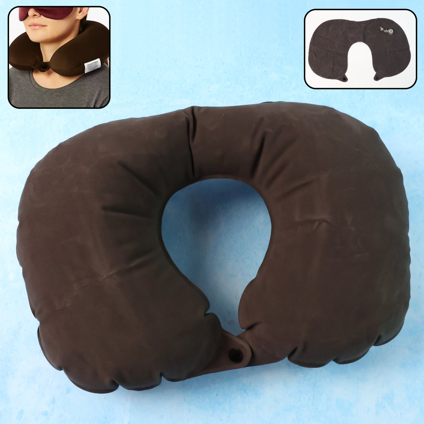 Inflatable U-Shaped Travel Neck Pillow with Snap - Compact & Comfortable for Journeys - Happy Price - Image 4