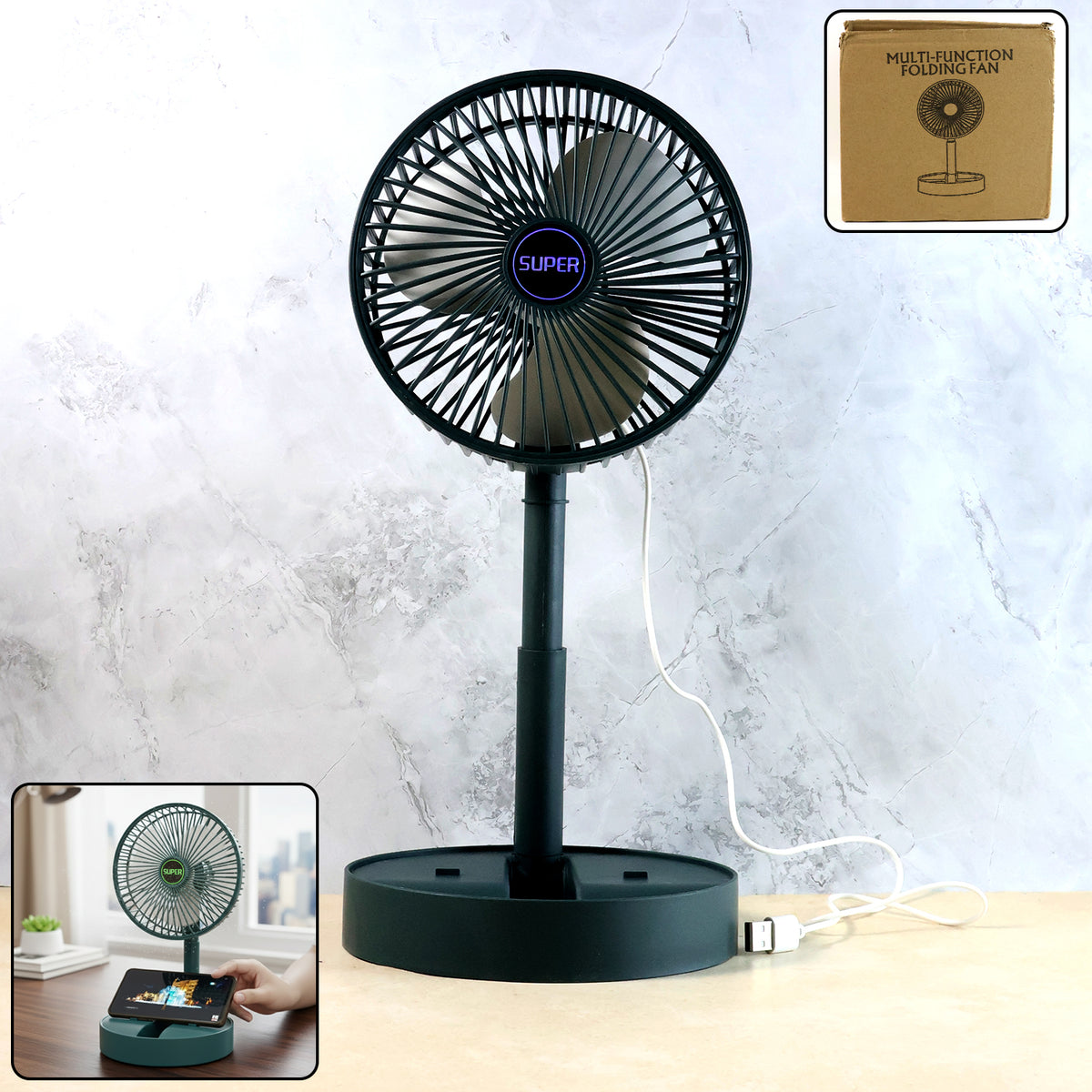 Portable USB Folding Desk Fan with Phone Holder - 1 Pc - Happy Price - Image 7