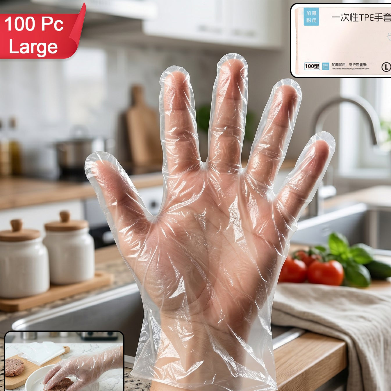 100 Pc Large Clear Disposable Plastic Gloves for Kitchen & Cleaning - Happy Price - Image 1