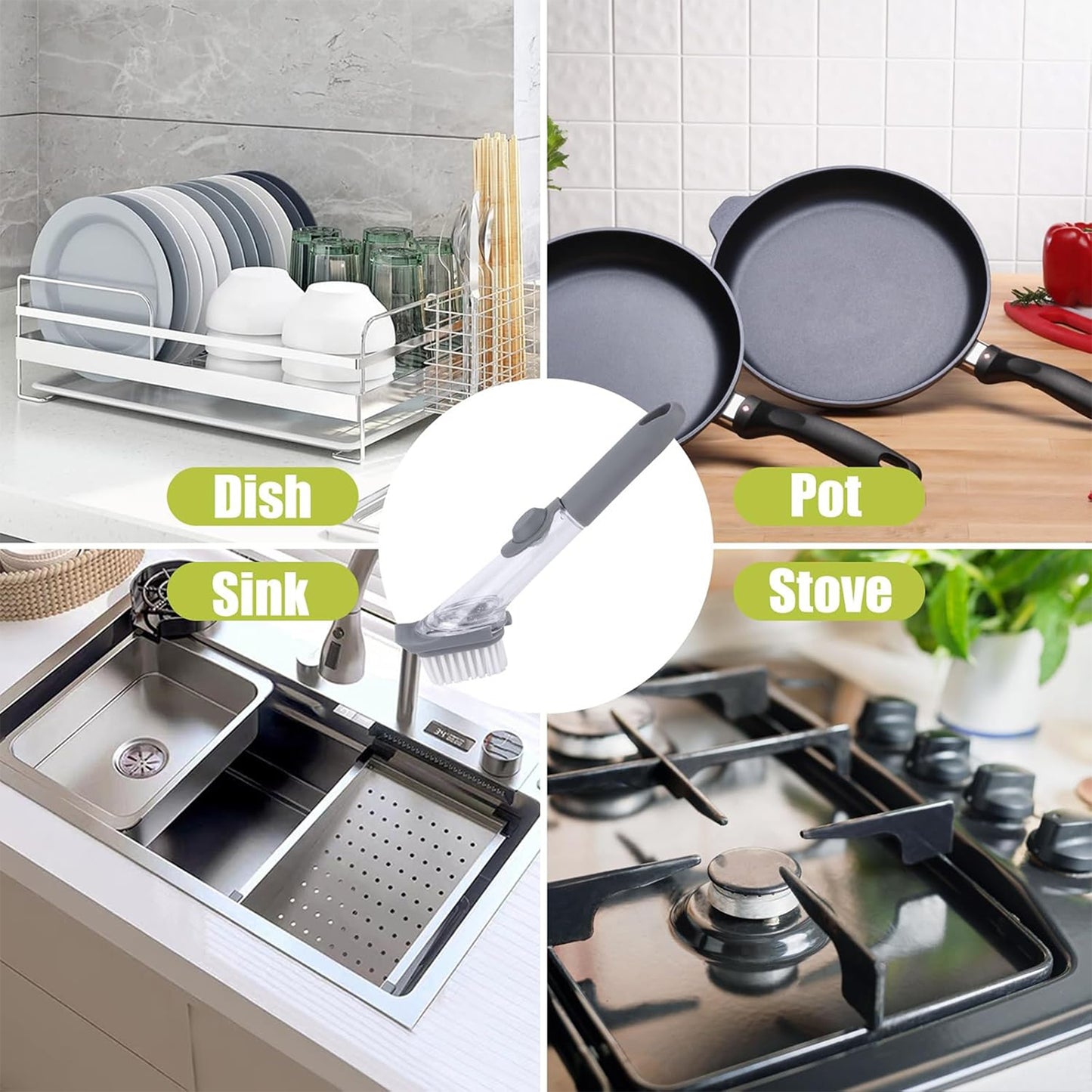 2-in-1 Soap Dispensing Dish Brush Set with Scrub Sponge - Happy Price - Image 5