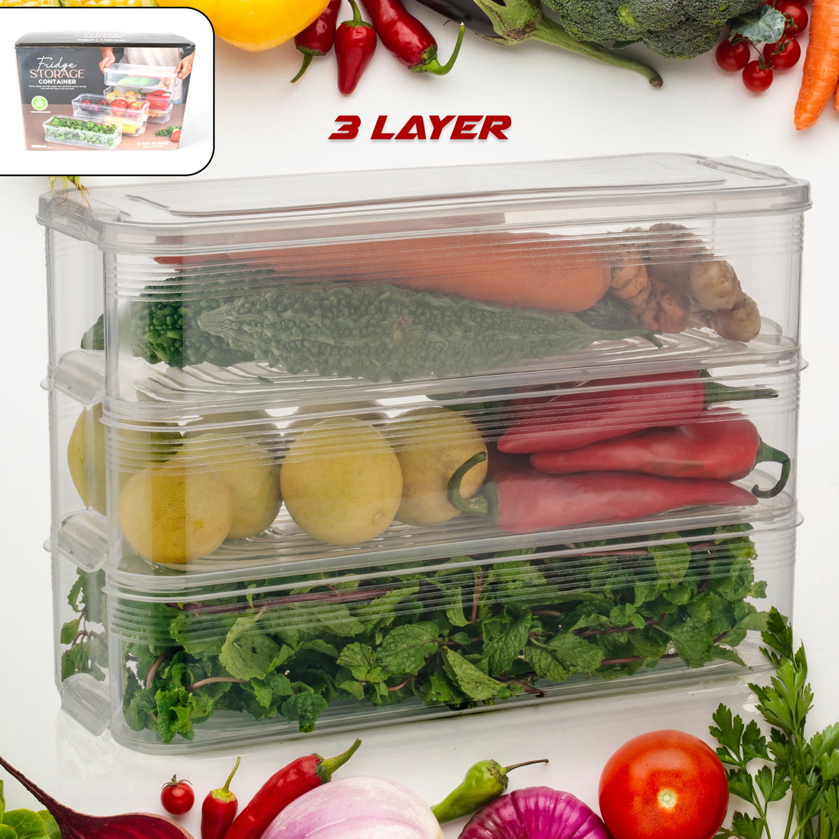3 Fridge Storage Container Fridge Organizer With Lid Stackable Fridge Storage Containers Plastic Freezer Storage Containers For Fish Meat Vegetables Fruits Pack Of 3pcs 1500ml Approx - Happy Price - Image 2