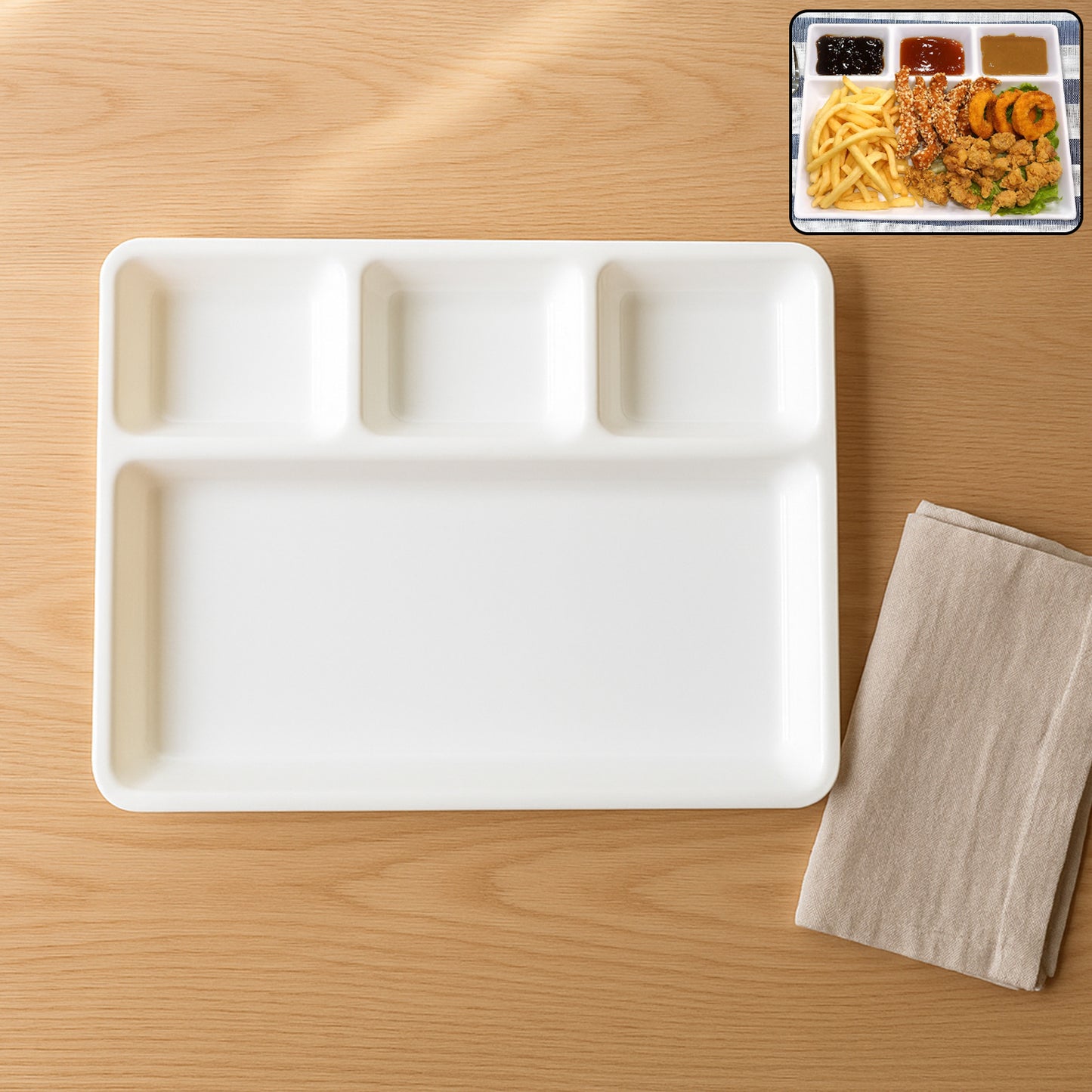 White 4-Compartment Plastic Serving Tray - 33x25 cm, 1 Pc - Happy Price - Image 7