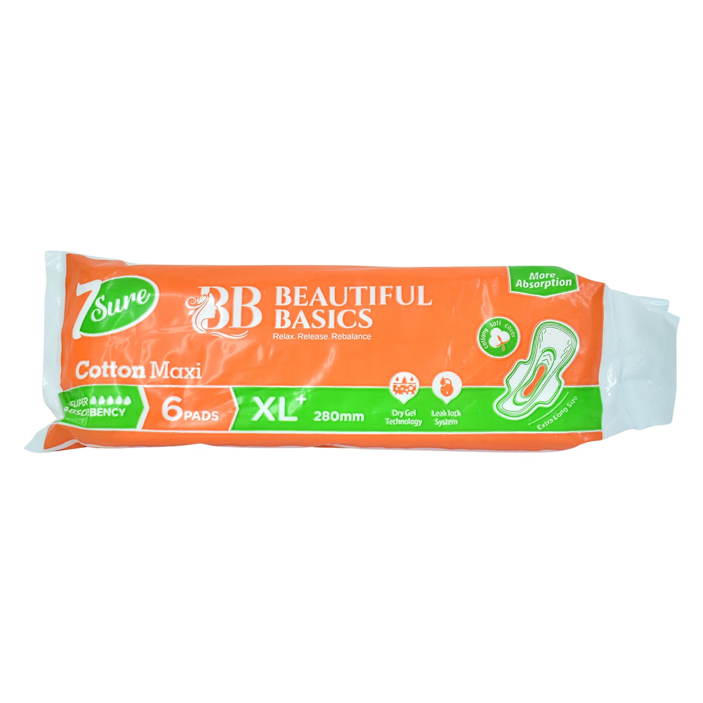 Beautiful Basics Orange Cotton Maxi Sanitary Pads Xl+ 280mm Pack Of 6 Pads - Happy Price - Image 2