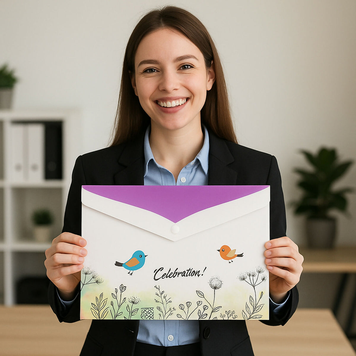A4 Printed Document Folder with Decorative Button Closure (1 Pc) - Happy Price - Image 4