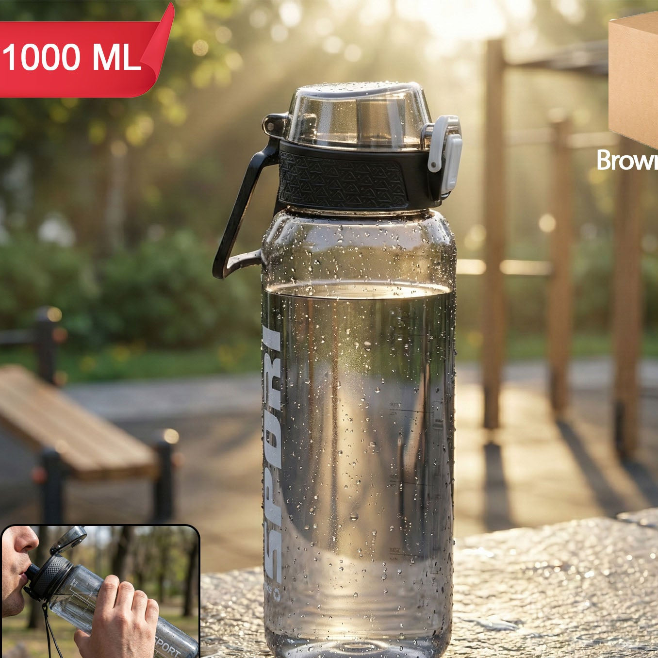 1000 ML Sports Water Bottle - Leakproof Flip Lock Lid, Carry Handle (1 Pc) - Happy Price - Image 1