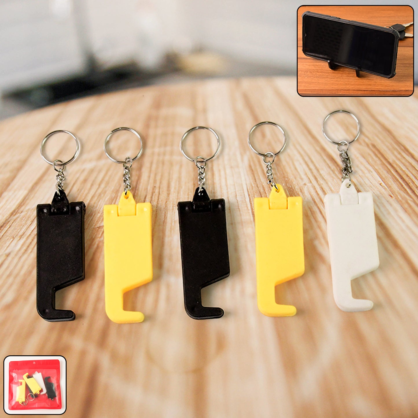 2 In 1 Plastic Keychain With Mobile Stand Phone Holder (5 Pcs Set Multicolor) - Happy Price - Image 7