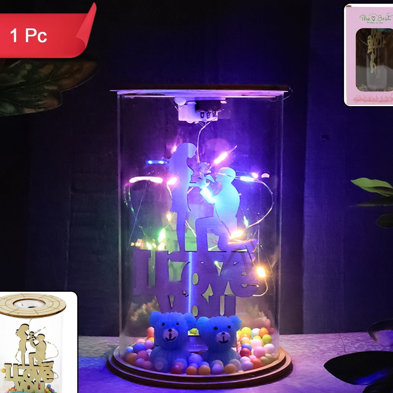 Love You LED Showpiece with Bear & Colorful Lights (1 Pc) - Happy Price - Image 1