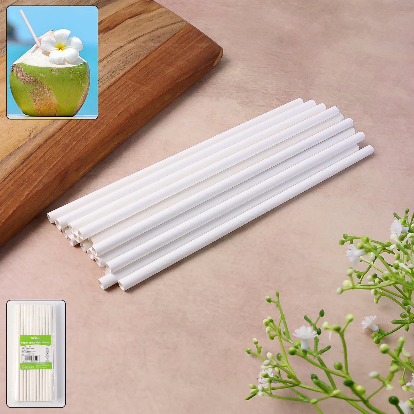 Plain Paper Drinking Straws - 6mm Diameter, 200mm Length, 50 Pcs Pack - Happy Price - Image 2