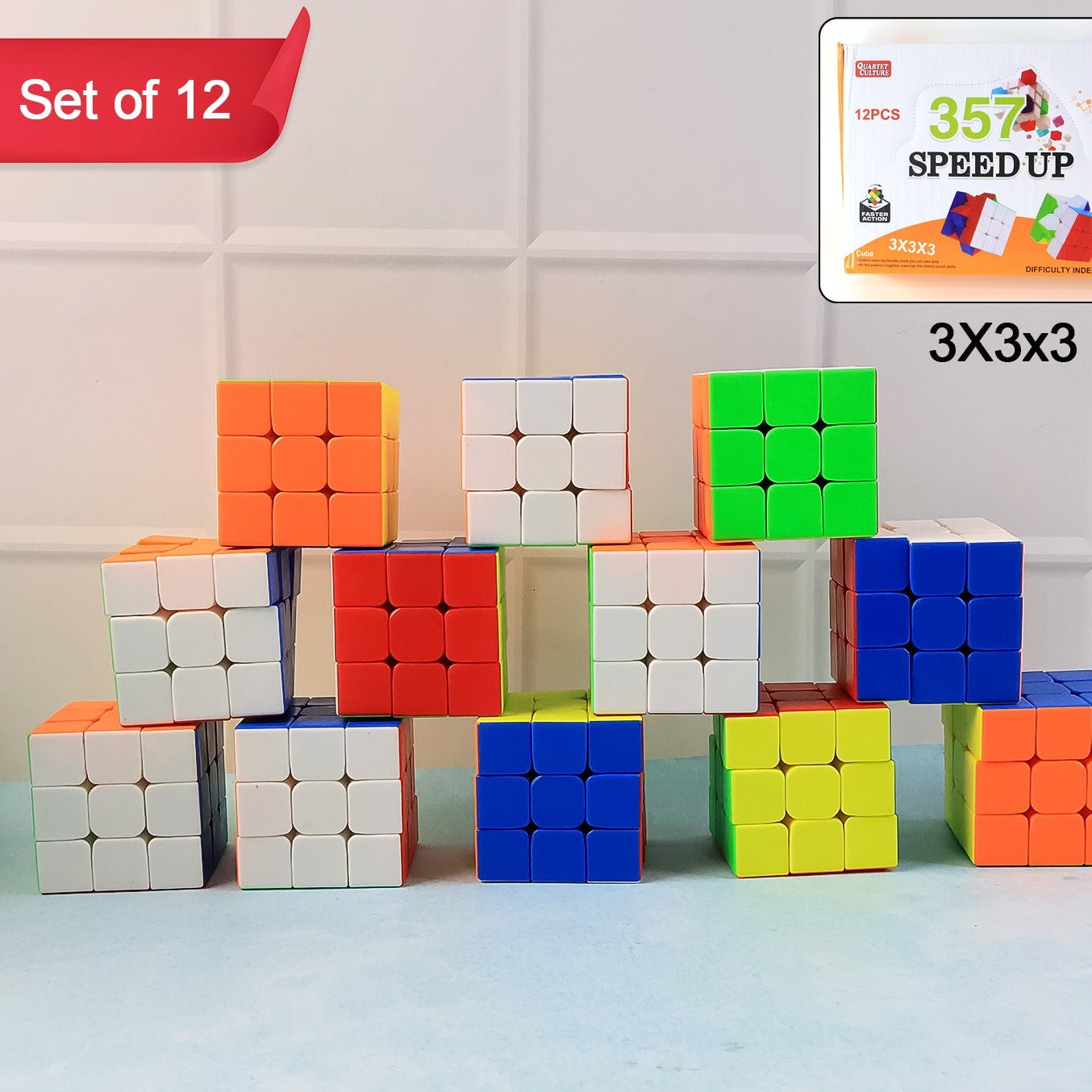 Set of 12 Speed Cubes 3x3x3 - Brain Teaser Puzzles for Kids & Adults - Happy Price - Image 1