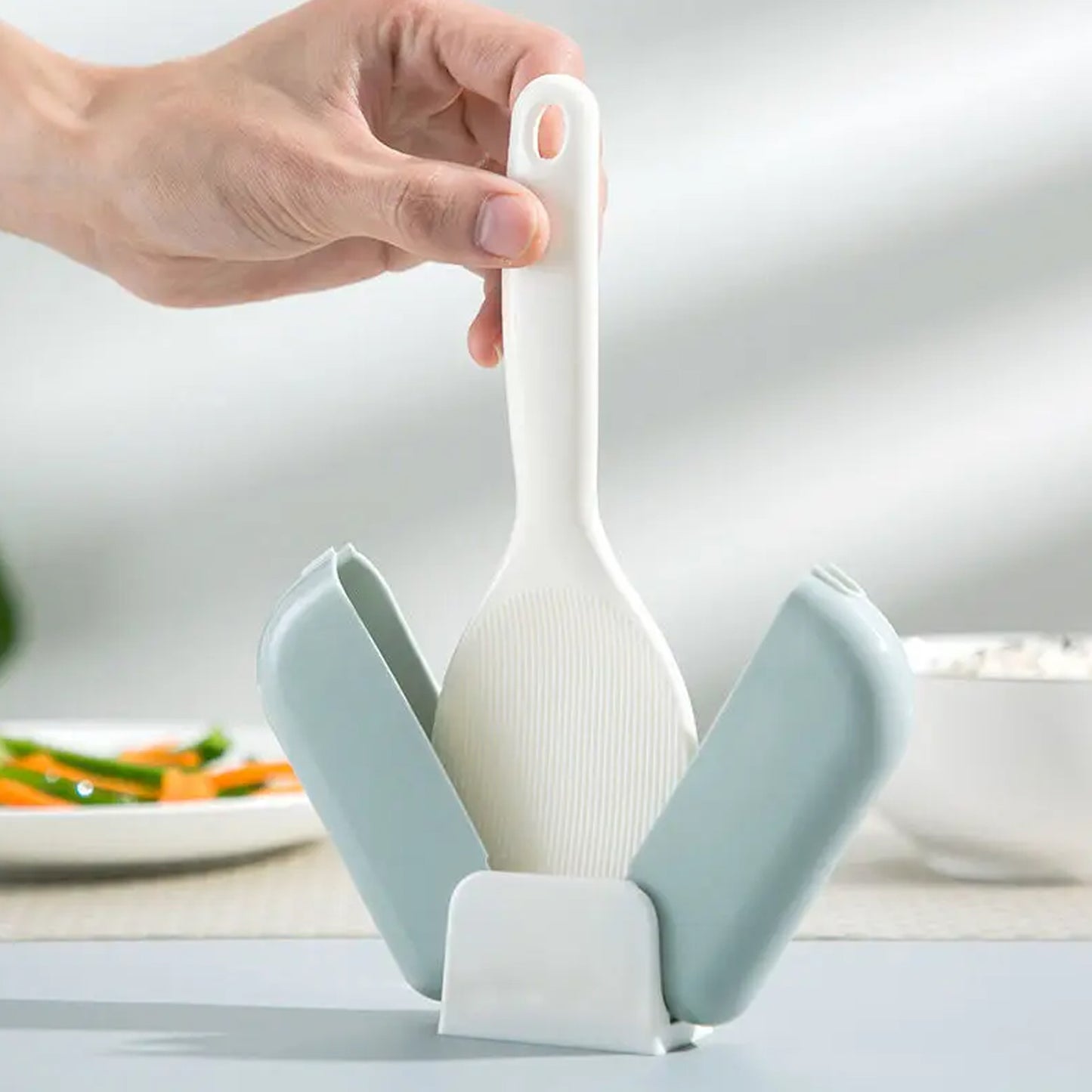 Automatic Rice Spoon Holder with Dust Cover - Hygienic Kitchen Storage - Happy Price - Image 3