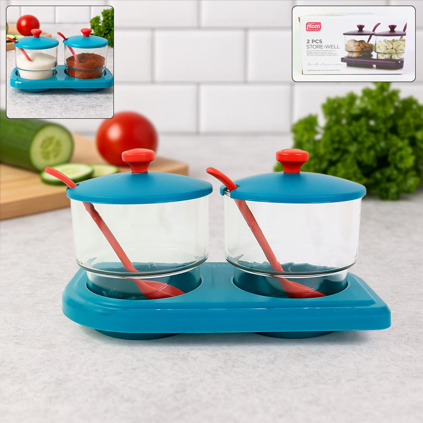 HappyPrice 2 Pcs Kitchen Spice Container Set with Tray and Spoons - Food Grade Plastic Organizer - Happy Price - Image 6
