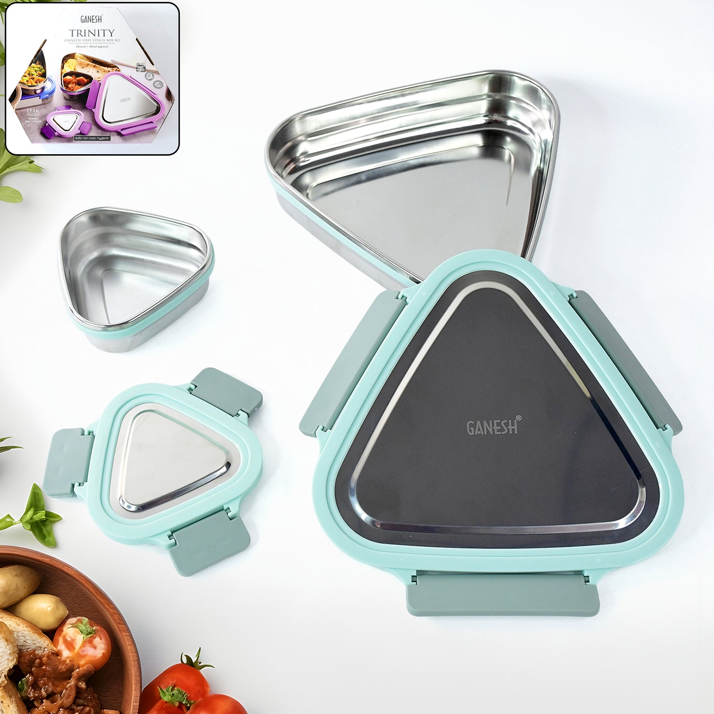 Ganesh Trinity 2-piece Stainless Steel Triangle Lunch Box Set - Happy Price - Image 7