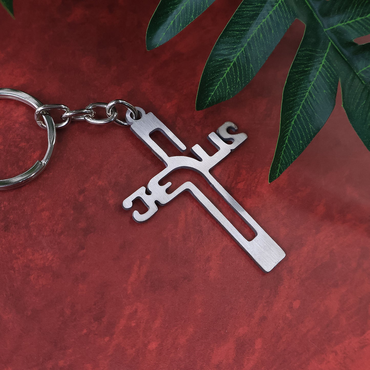 Elegant Metal Cross Keychain With Gujarati Jesus Script Religious Faith Key Ring - Happy Price - Image 4