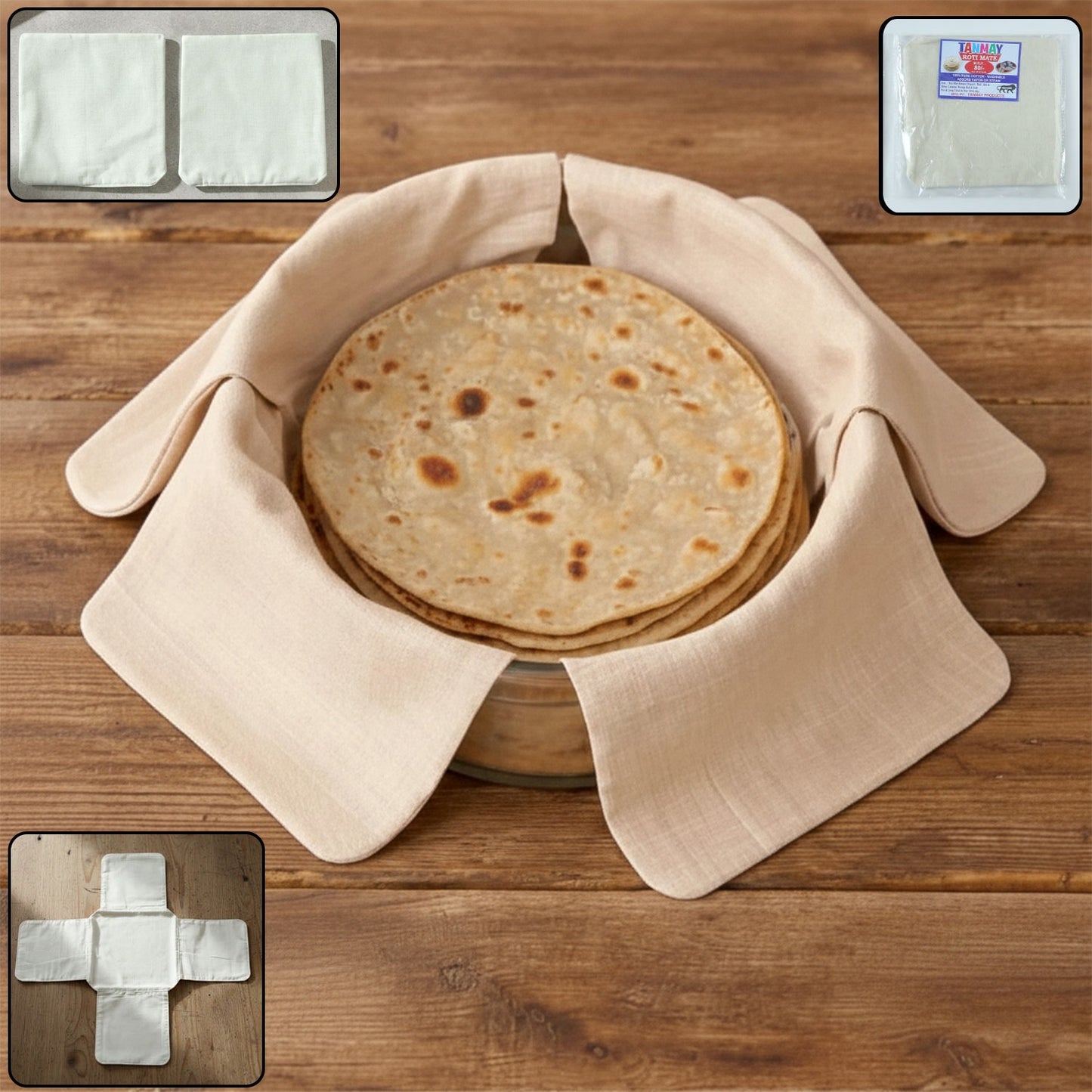 Pack of 2 Cotton Roti Wraps - 51x51 cm - Happy Price - Image 2