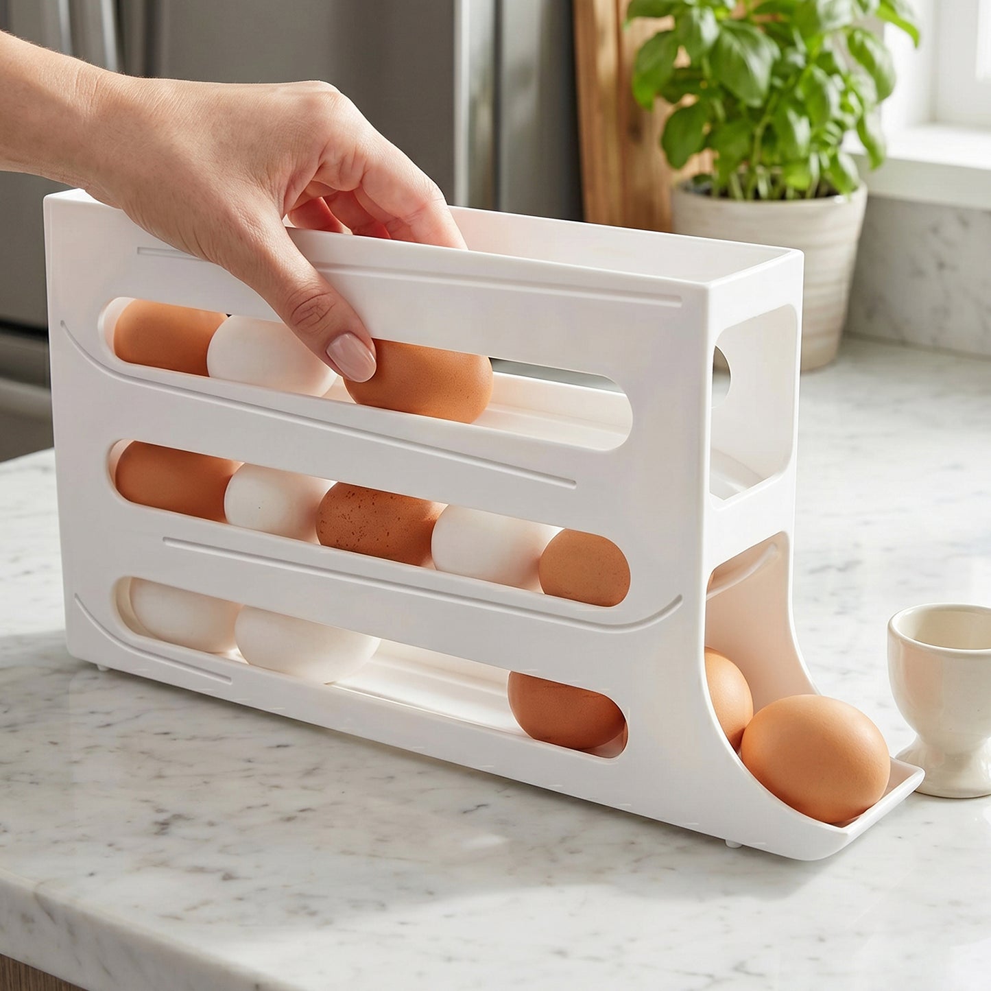 Plastic Egg Holder Tray for Fridge - Space Saving Rolling Organizer (1 Pc) - Great Price - Image 5