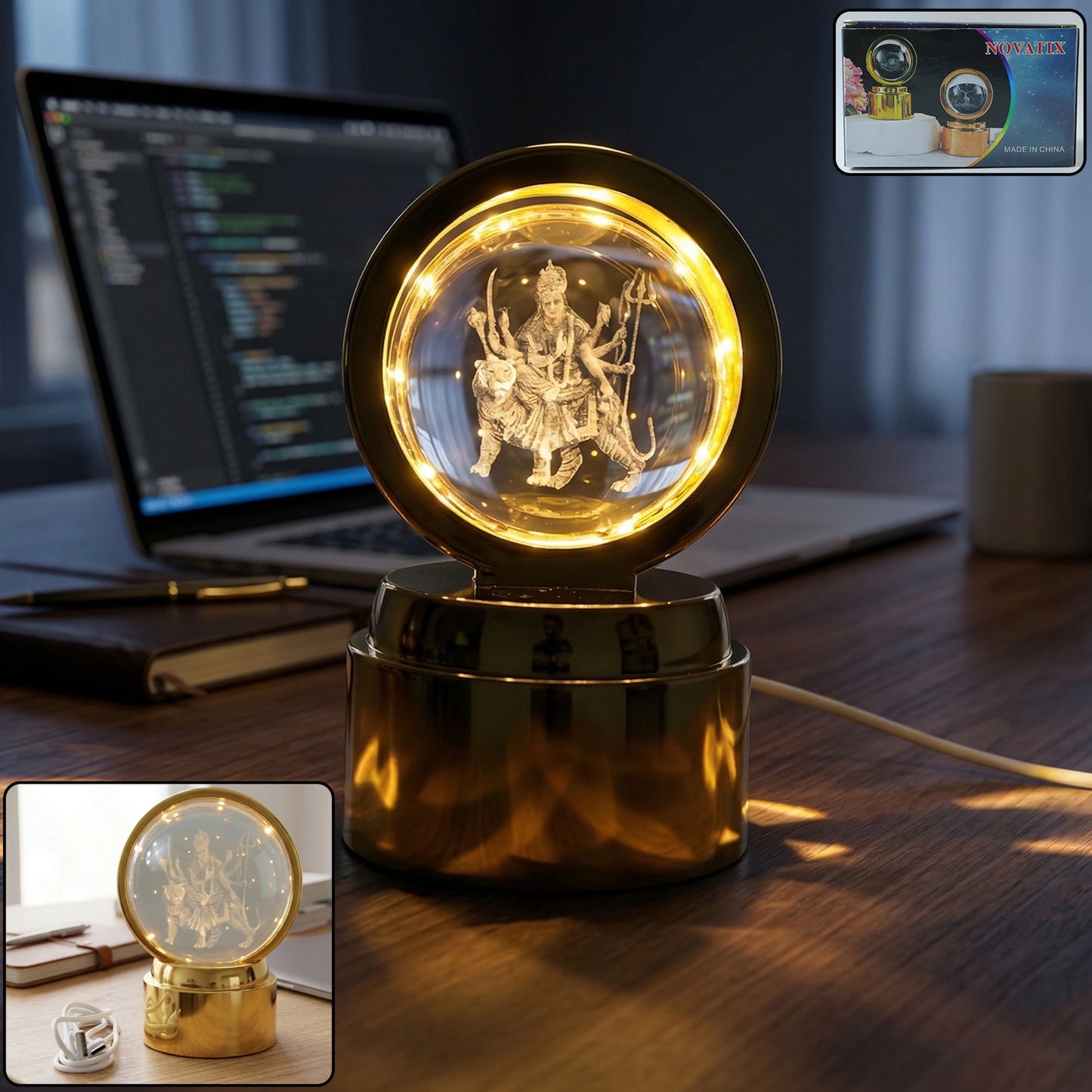 3D Crystal Ball Lamp with Goddess Figure - USB Powered Warm LED Night Light (1 Pc) - Great Price - Image 2