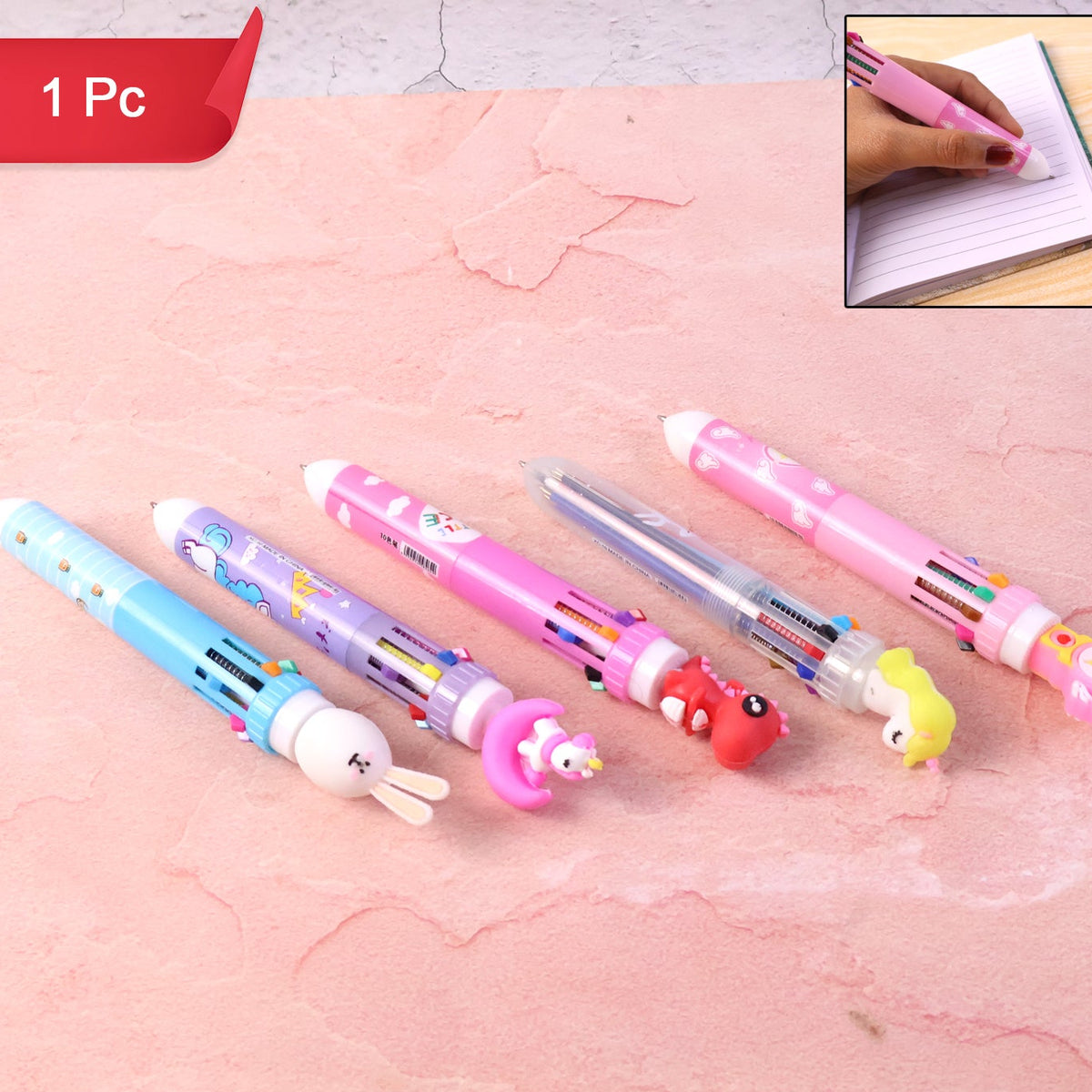 10-in-1 Multicolor Ball Pen with Character Top (1 Pc) - Happy Price - Image 1