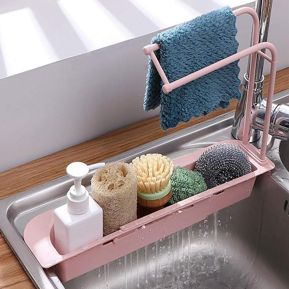 Kitchen Sink Caddy with Towel Bar and Draining Tray - 1 Pc Organizer - Happy Price - Image 2