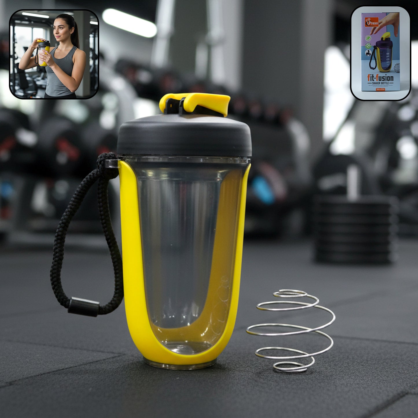 Prexo Fit-Fusion 700 ML Shaker Bottle with Whisk Ball - Yellow Plastic, Leak-Proof - Great Price - Image 2