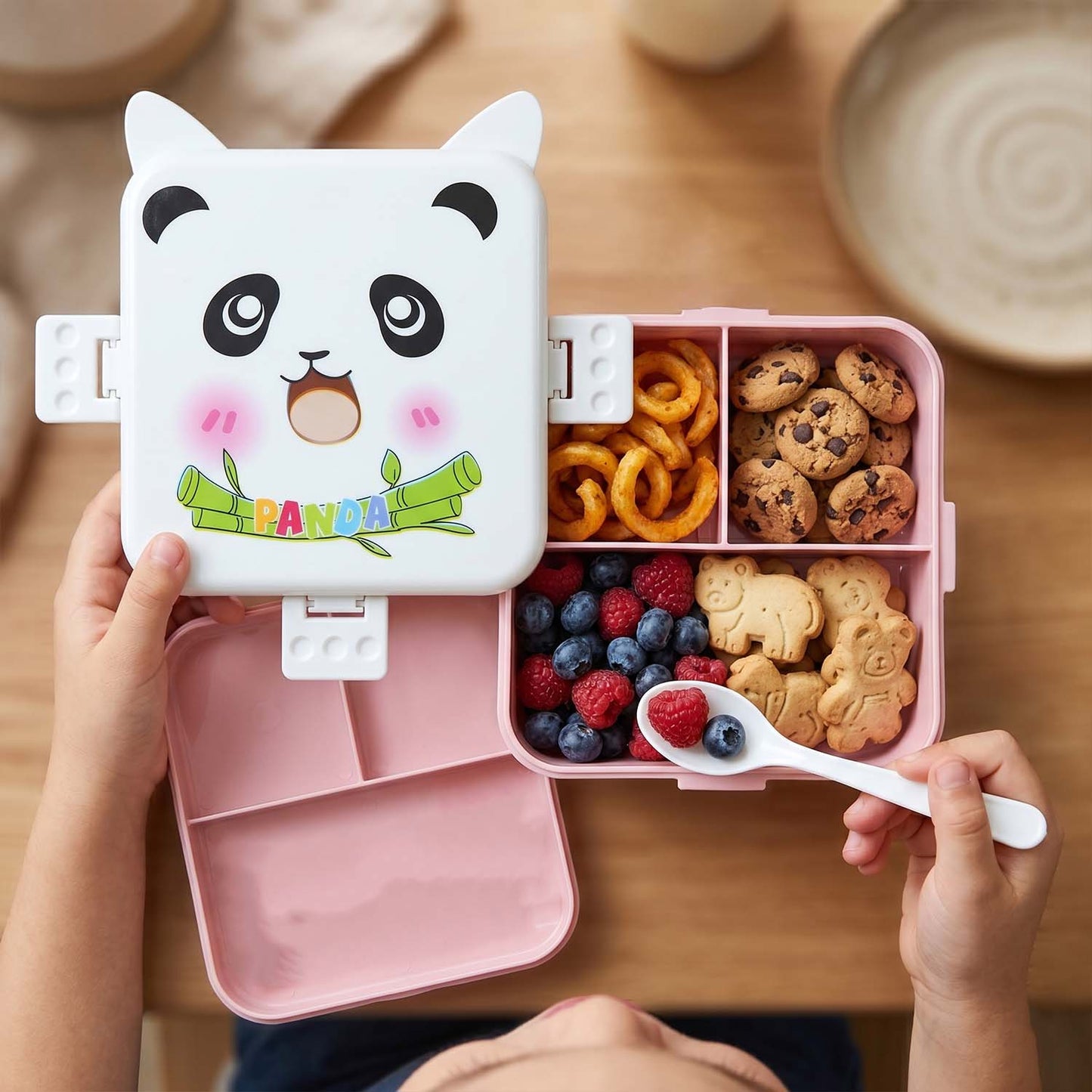 Cute Panda Kids Lunch Box with Compartments & Cutlery Set - 1 Set - Great Price - Image 6