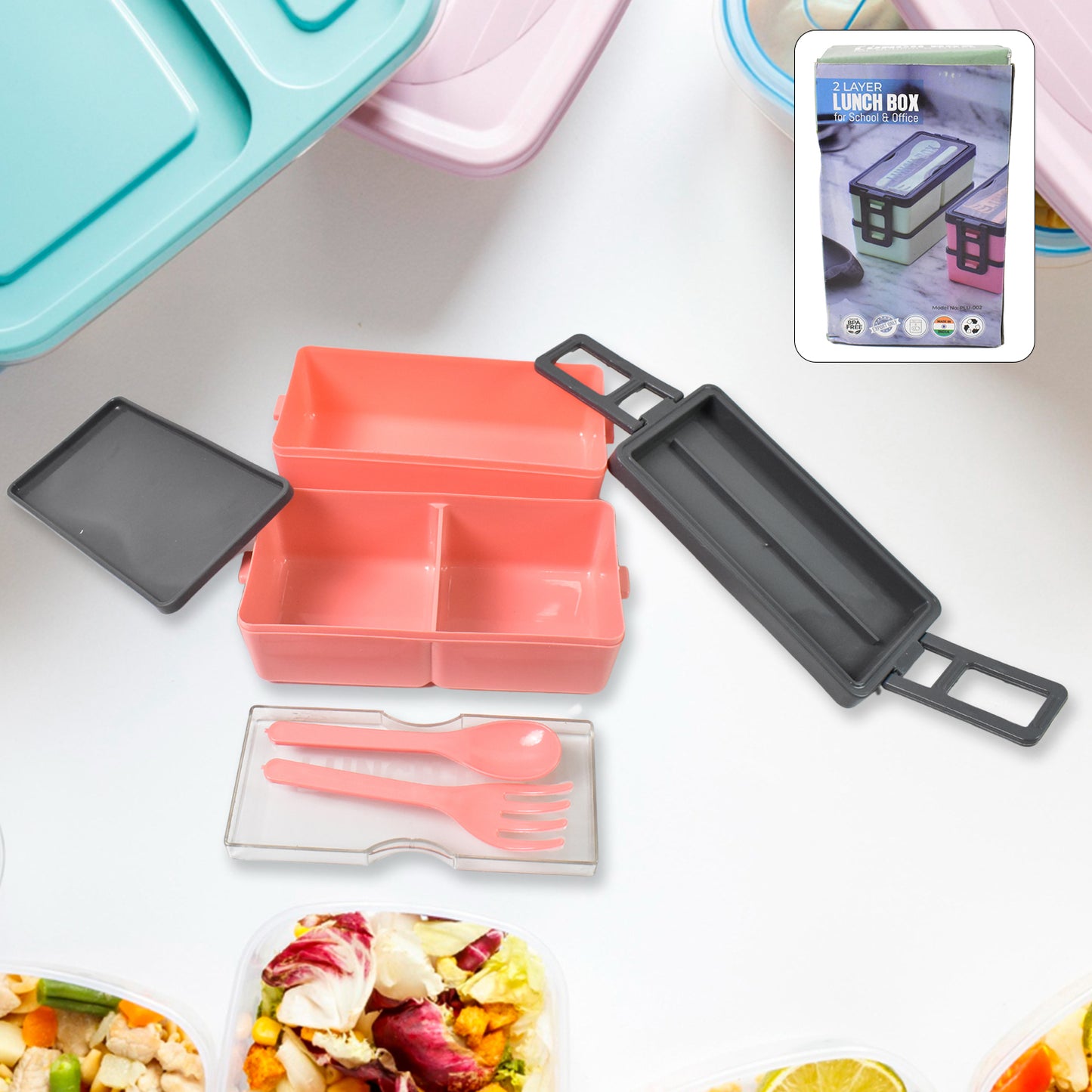 Plastic 3 Layer Leak Proof 3 Compartment Lunch Box For Office (1 Pc) - Happy Price - Image 2
