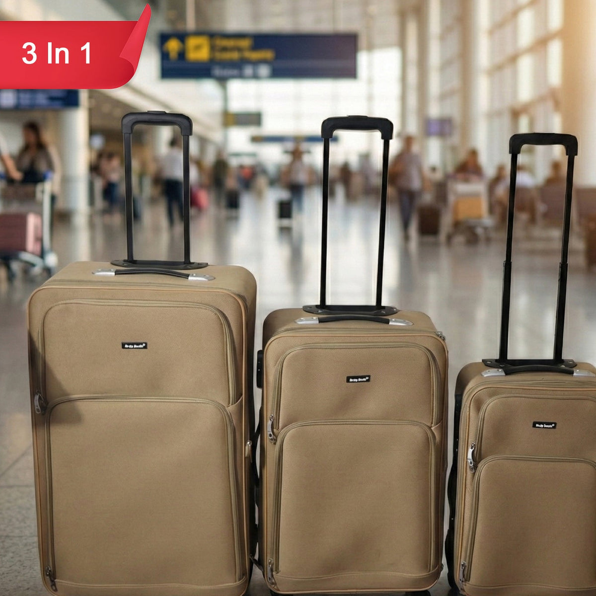 3 Piece Soft Side Trolley Luggage Set with Wheels - Happy Price - Image 1
