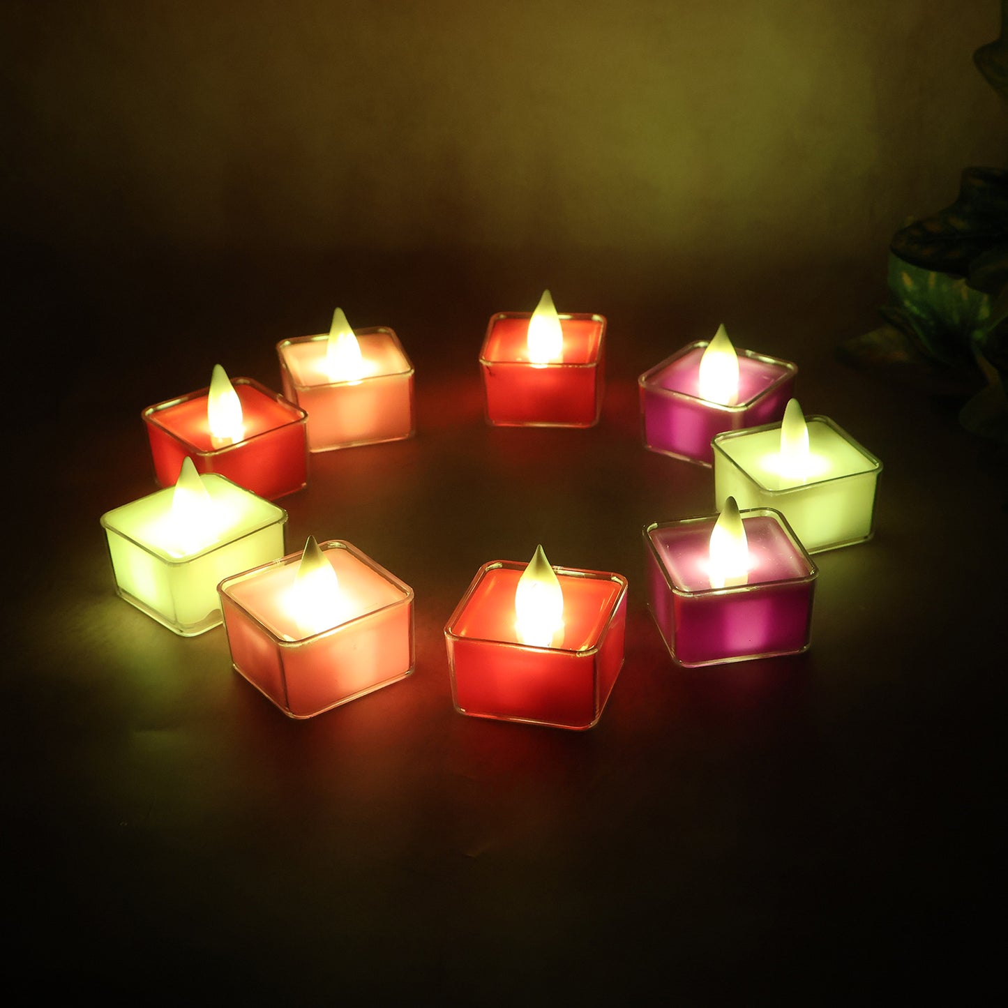 LED Flameless Tealight Candles - 9 Pc Set with Multicolor Square Holders - Happy Price - Image 3