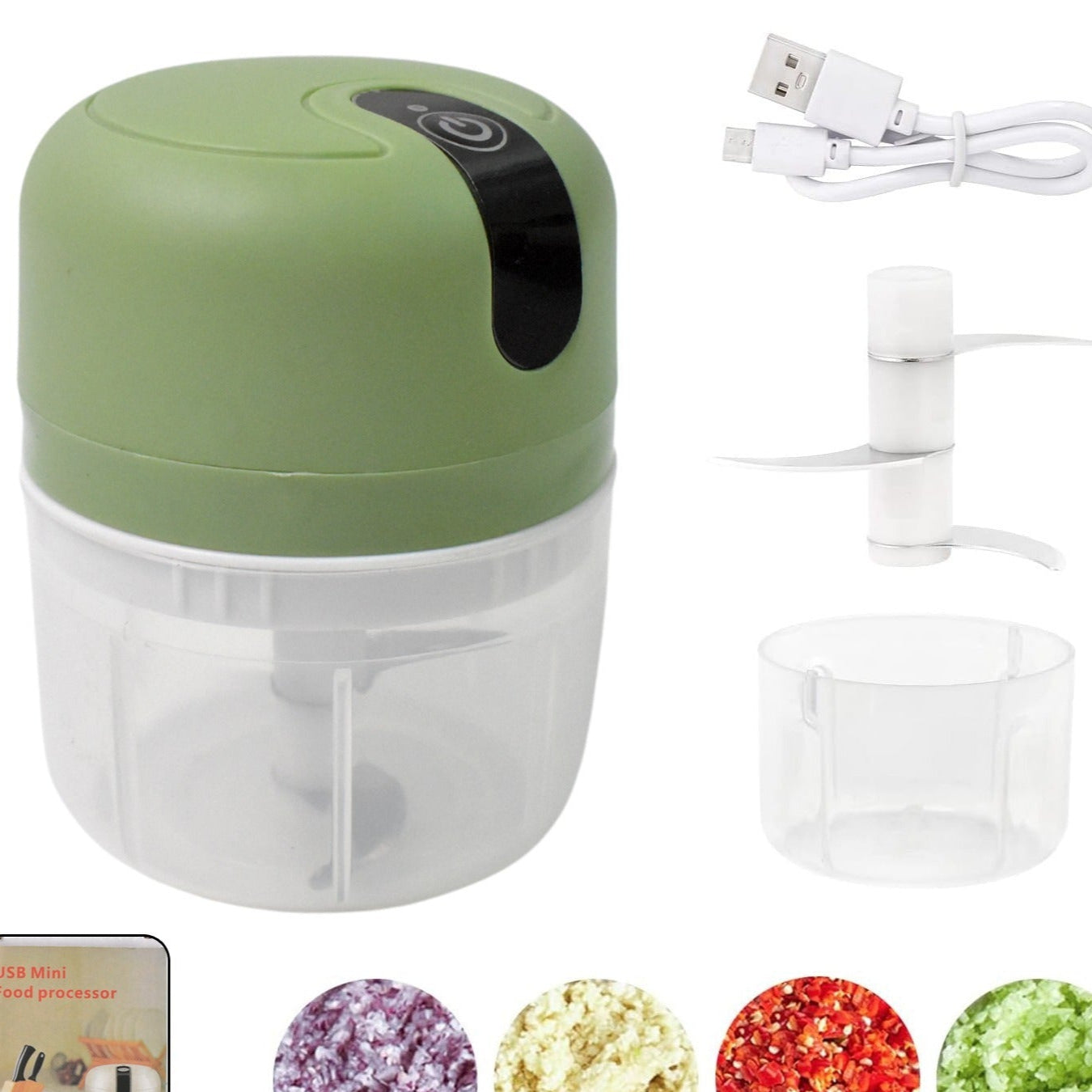 Wireless Usb Rechargeable Mini Electric Garlic Machine Chopper 3 Blades (250ml) - Happy Price - Image 1