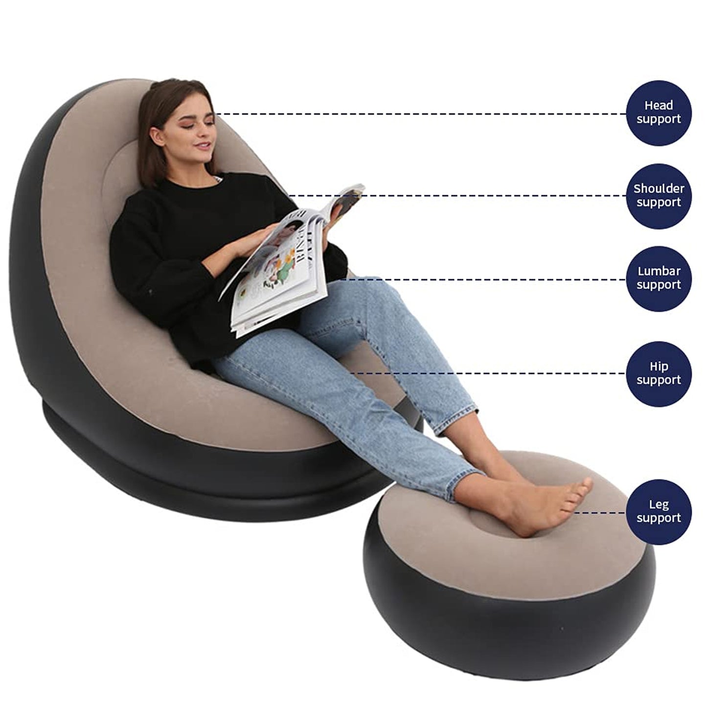 Inflatable Lounge Chair with Ottoman - Portable Air Sofa for Indoor & Outdoor Use - Happy Price - Image 3
