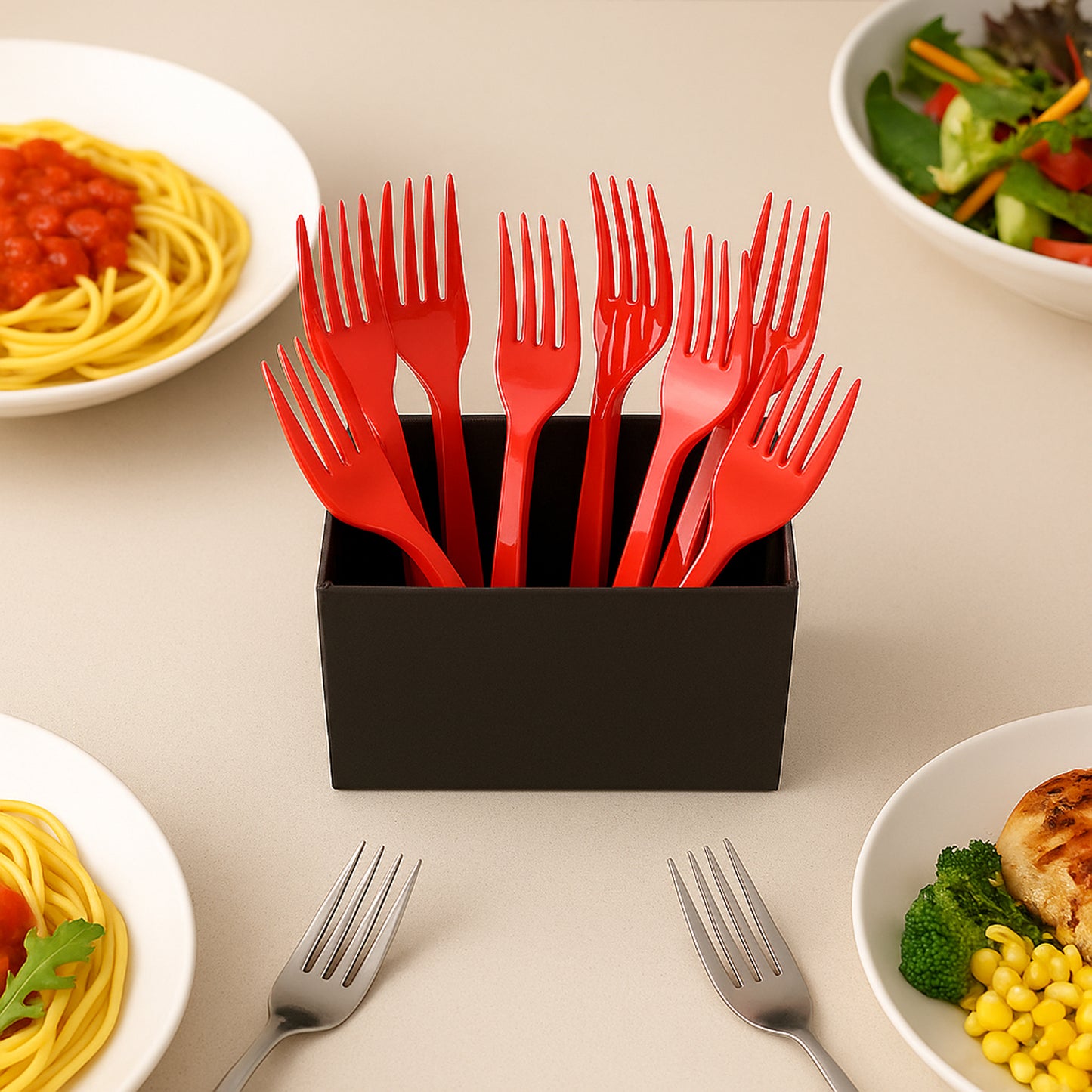 Premium Red Plastic Forks - Pack of 8 | Durable Cutlery for Parties & Everyday Use - Happy Price - Image 5