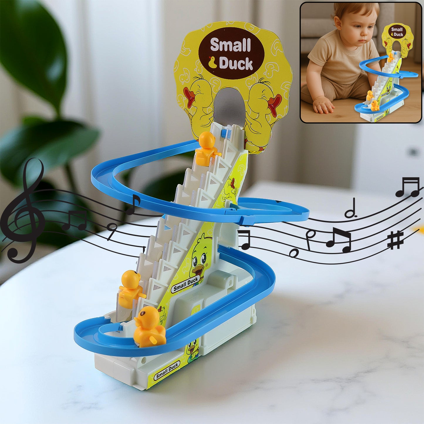 Lala Small Duck Climb Stairs Toy Roller Coaster With Flashing Lights Music (3 Ducks) - Happy Price - Image 2