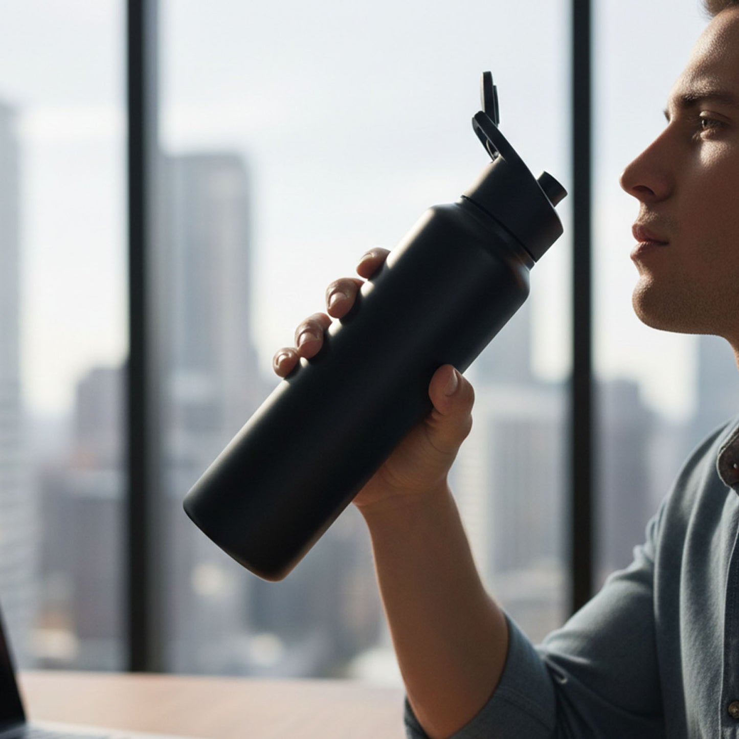1000ml Stainless Steel Flip-Top Sports Water Bottle - Reusable for Gym, Travel, Office - 1 Pc - Great Price - Image 3