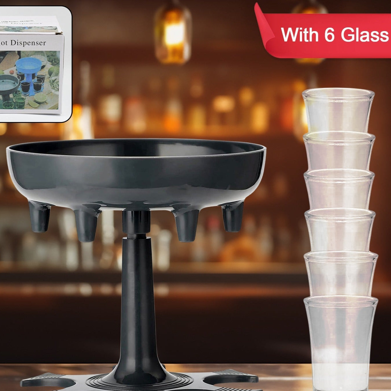 6 Shot Win Glass Dispensers With Tray 6 Pcs Glass - Happy Price - Image 1
