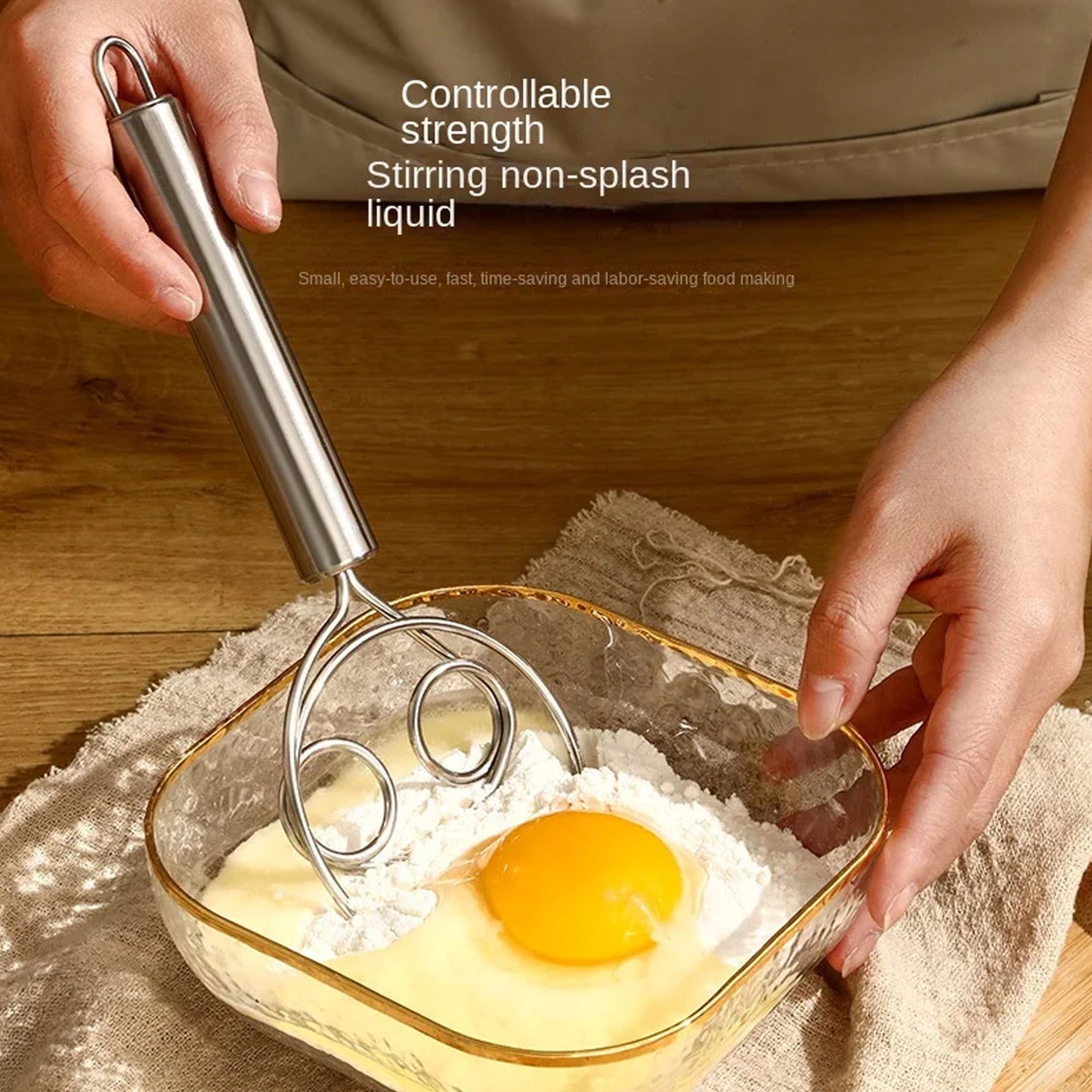 Dough Whisk Premium Stainless Steel Dutch Whisk Dough Hand Mixer Artisan Blender For Egg Bread Cake Pastry Pizza Dough - Perfect Baking Tools Whisking Tirring Kitchen Tools (1 Pc) - Happy Price - Image 3