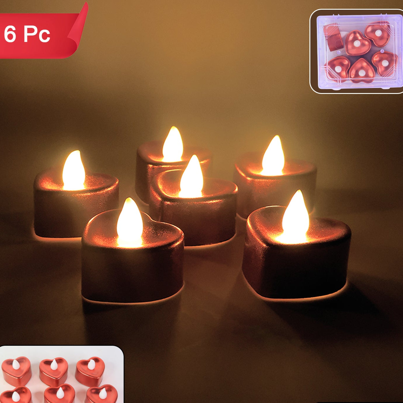 Heart Shape LED Flameless Candles - Set of 6