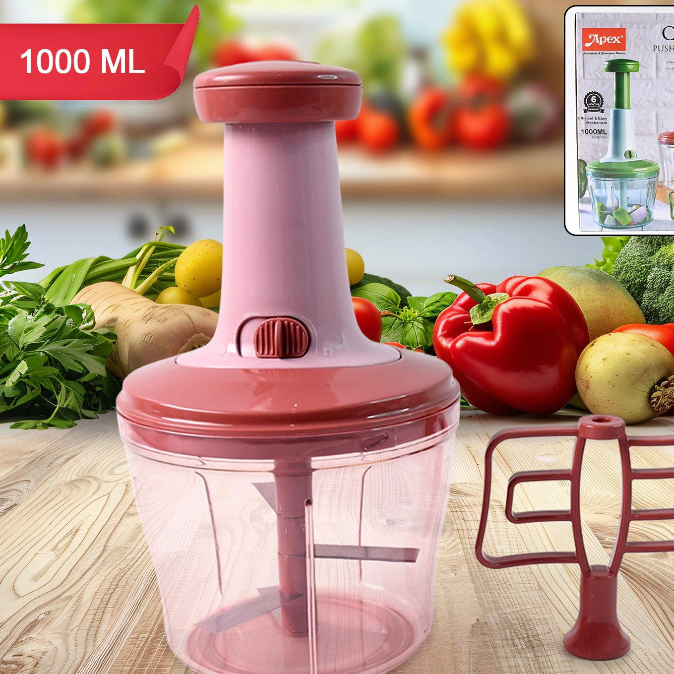 Apex Quba Push Chopper With Stainless Steel Blades (1000ml) - Happy Price - Image 1