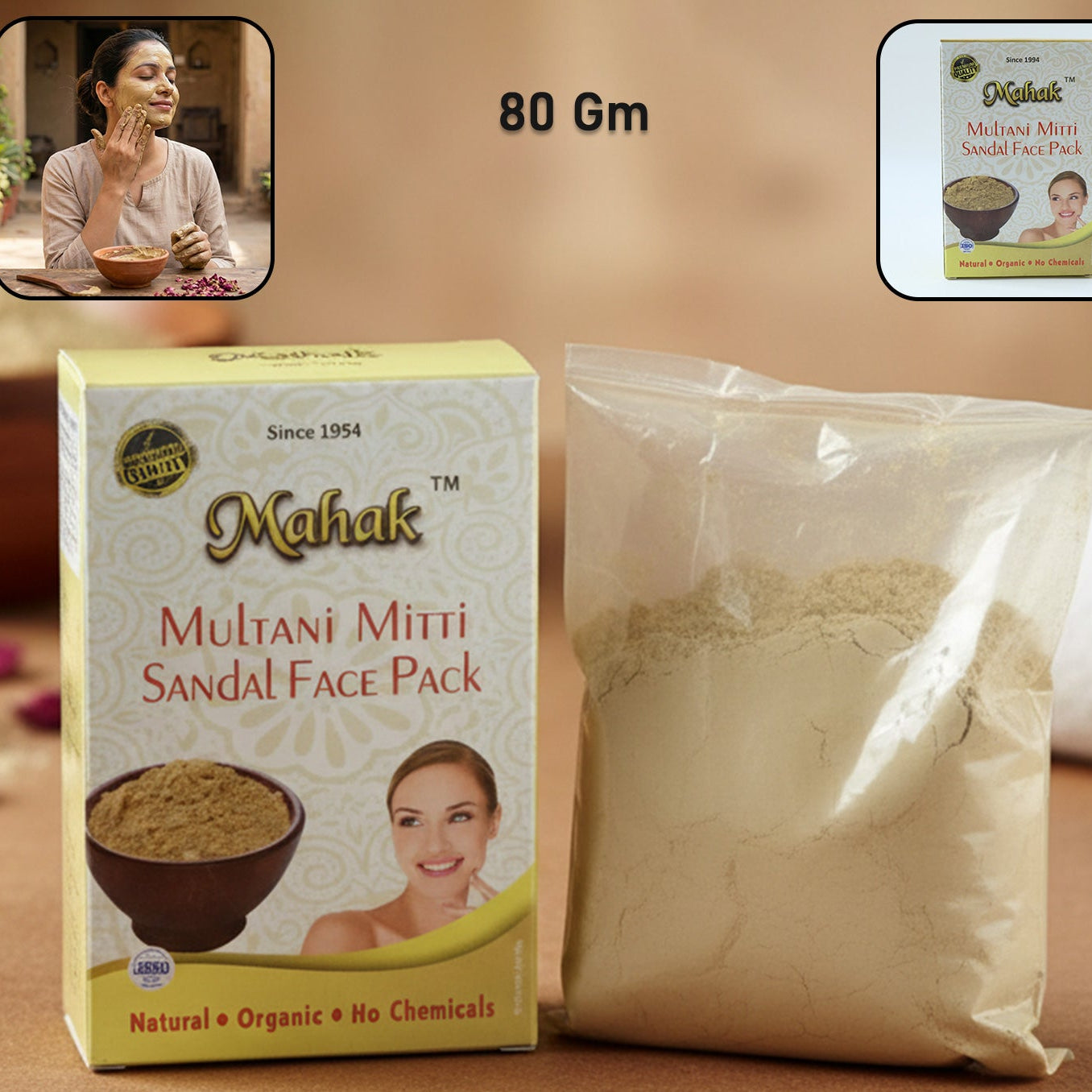 Herbal Multani Mitti & Sandal Face Pack Powder - 80 gm - Happy Price - Image 1
