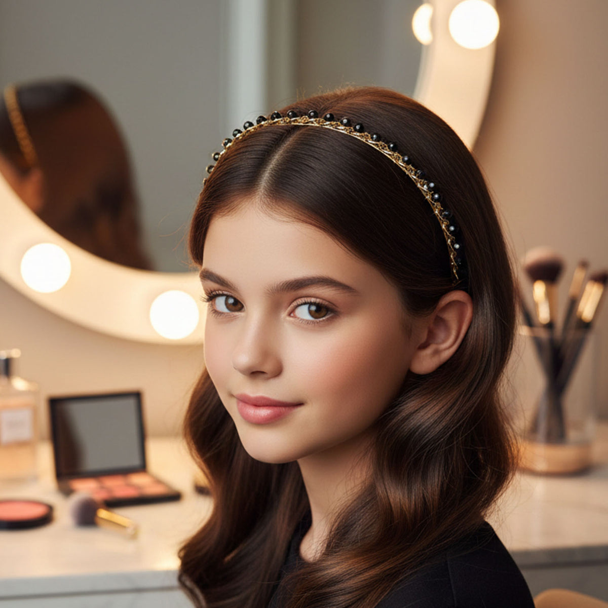 Gold Finish Beaded Hair Band (1 Pc) - Stylish Metal Headband for Women - Happy Price - Image 6