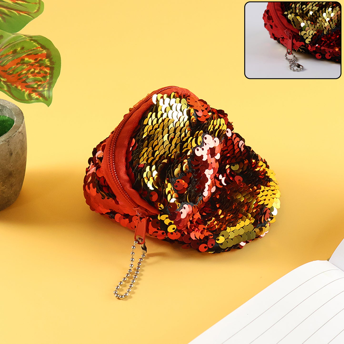 Sparkling Sequin Cap Coin Pouch with Keychain - Reversible Glitter Mini Bag (1 Pc) - Happy Price - Image 4