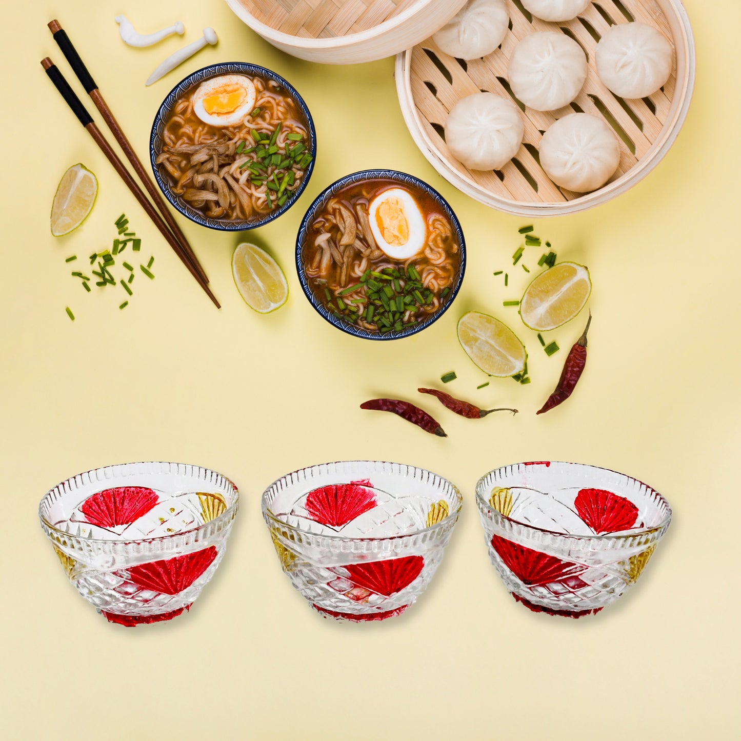 Rose Glass Multipurpose Pudding Dessert Ice Cream Bowl Set For Home Use Home Kitchen Serving Bowl For Sundae Sweets Snacks Fruit Pudding Nuts Or Dip Serving Bowls 6 Medium 1 Big Bowl (Set Of 7 Pc) - Happy Price - Image 5
