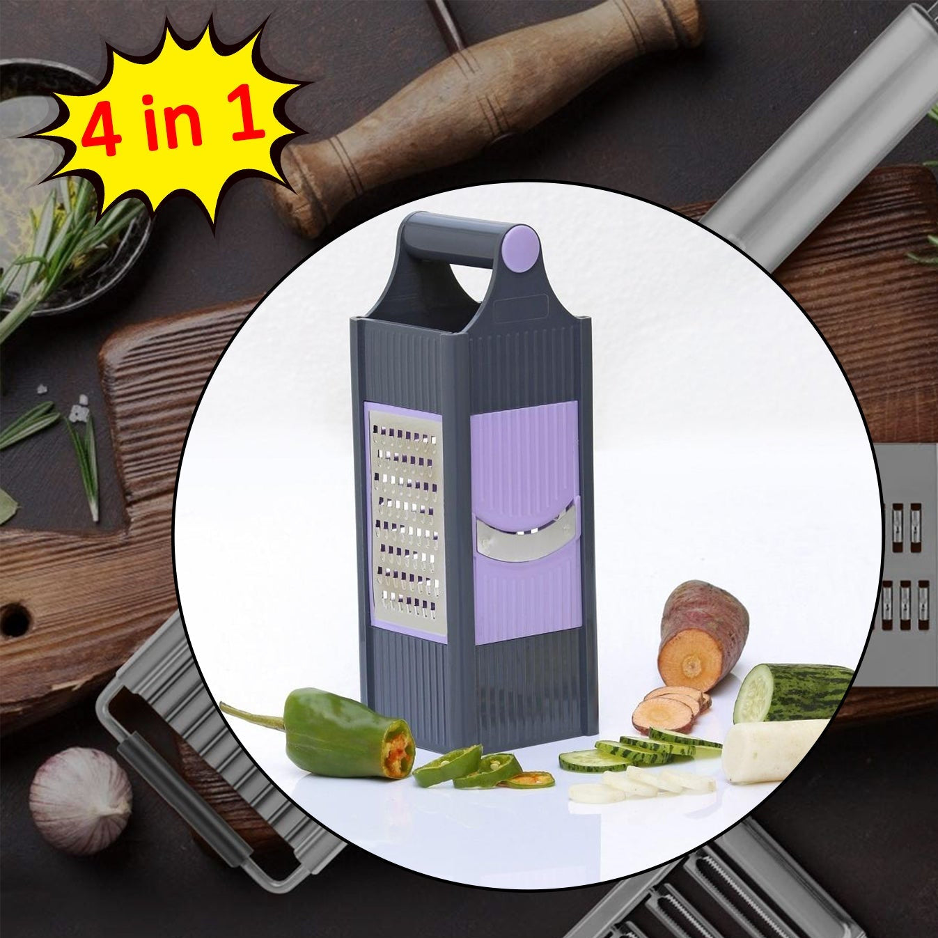 4 In 1 Plastic Vegetable And Fruit Grater And Slicer For Kitchen - Happy Price - Image 1