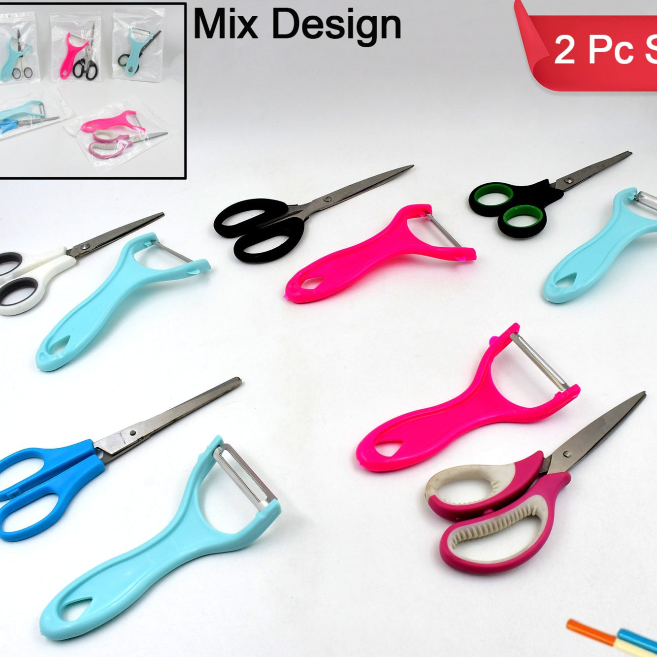 Stainless Steel Kitchen Scissors Multipurpose Peeler (2 Pc Set Mix Design Scissor Peeler) - Happy Price - Image 1