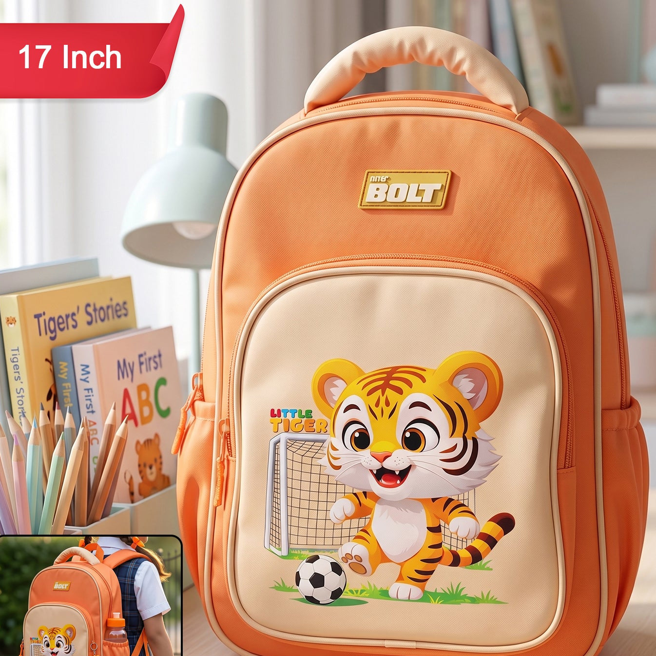17 Inch Cartoon School Backpack for Kids - Orange - Great Price - Image 1